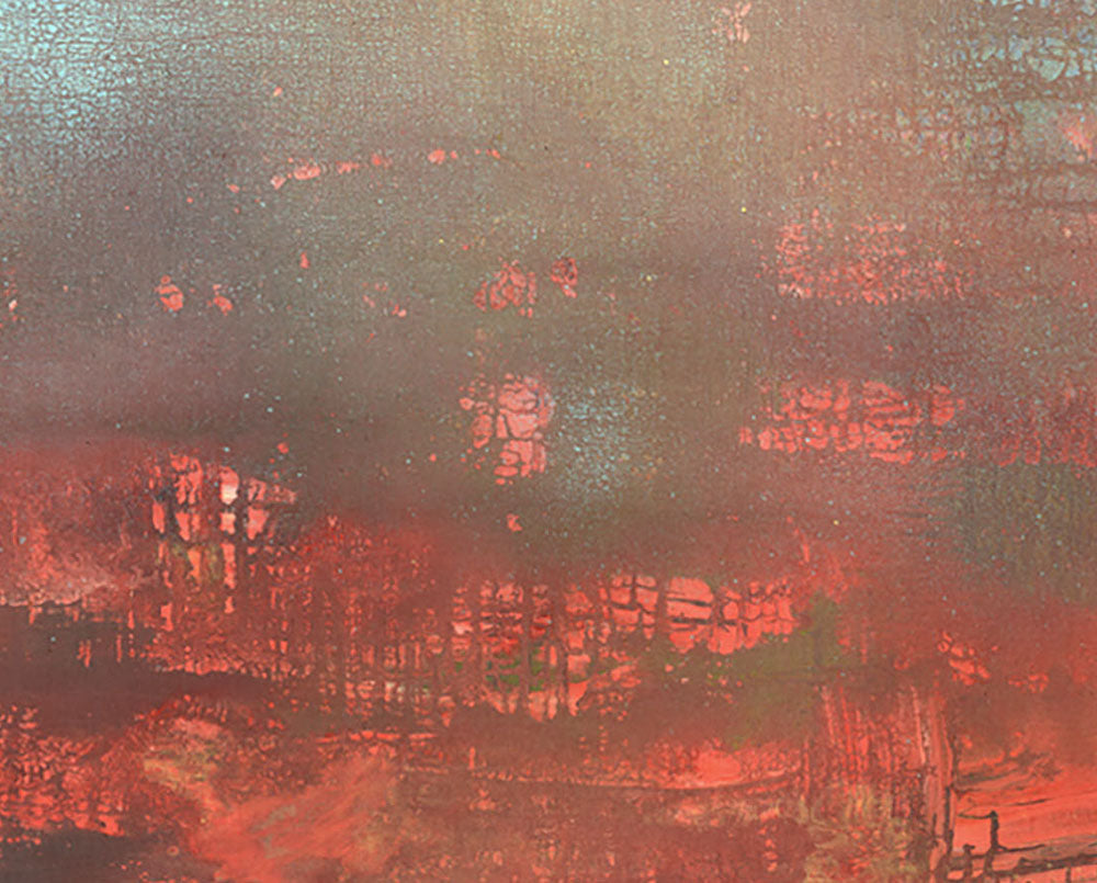 A painting with red and blue paint on a white background.