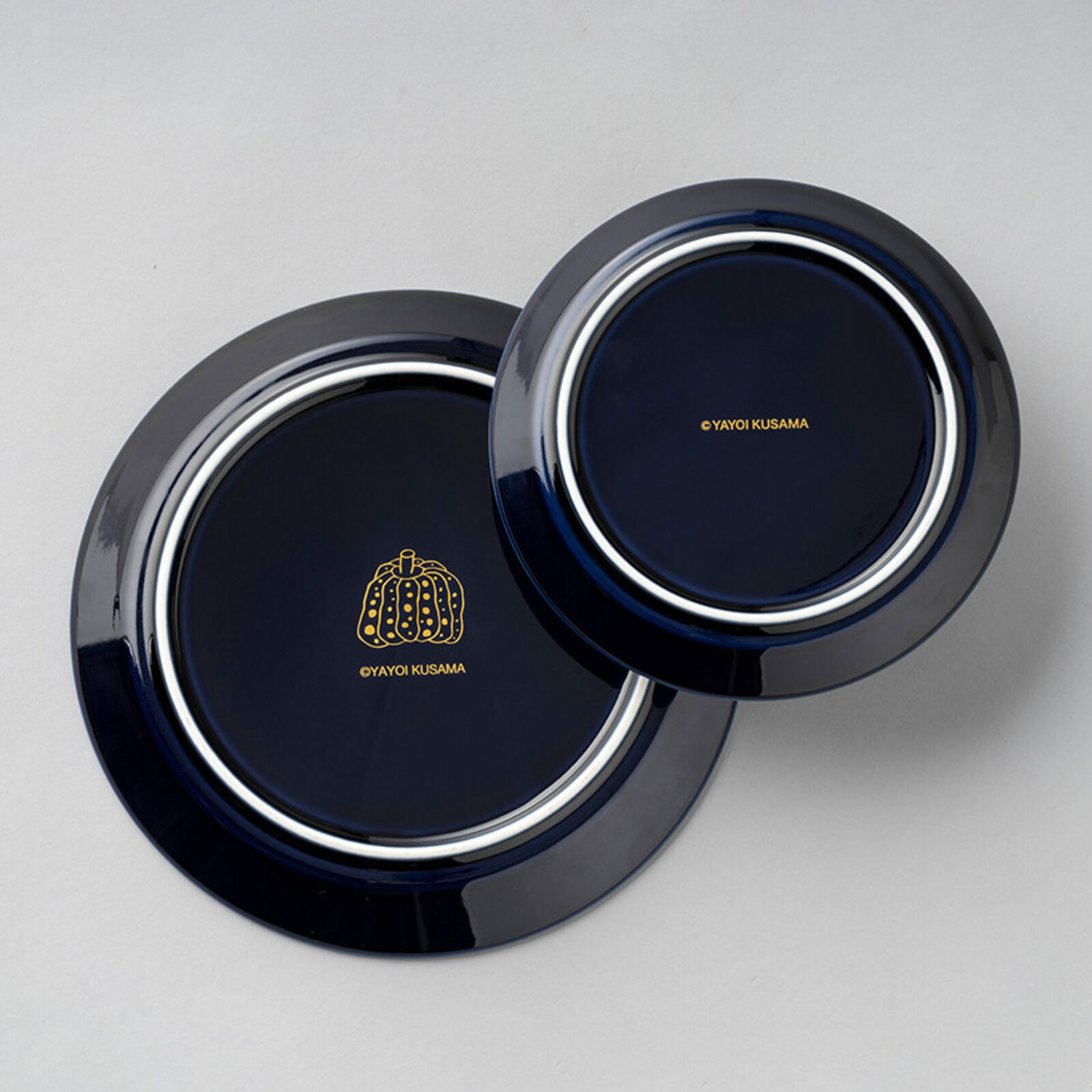 Artwork by Yayoi Kusama, Naoshima Pumpkin Plate (Set of 2), Made of Ceramic with gold leaf 