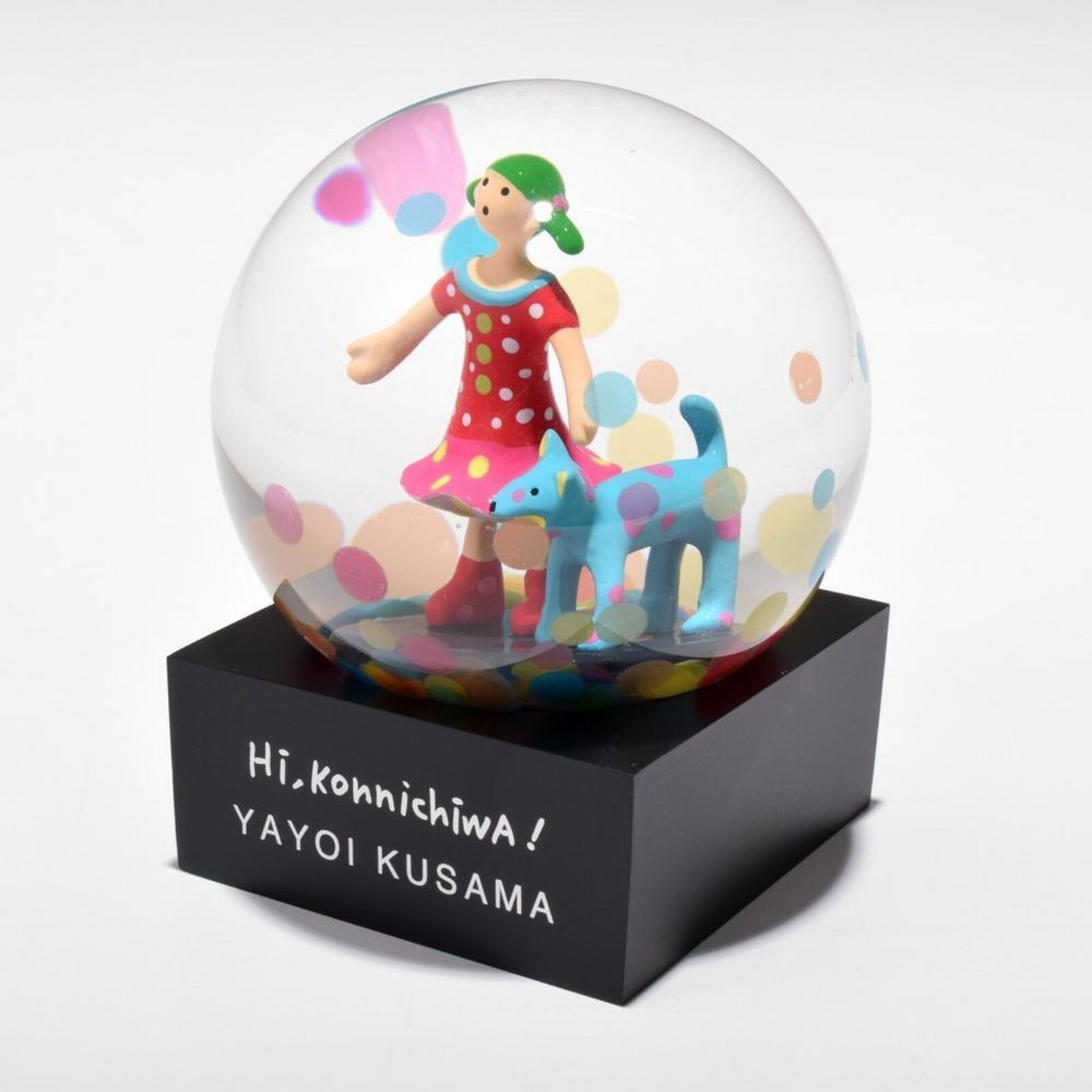 Artwork by Yayoi Kusama, Snow Globe (Hi, Konnichiwa!), Made of Glass, Polyresin and Water 