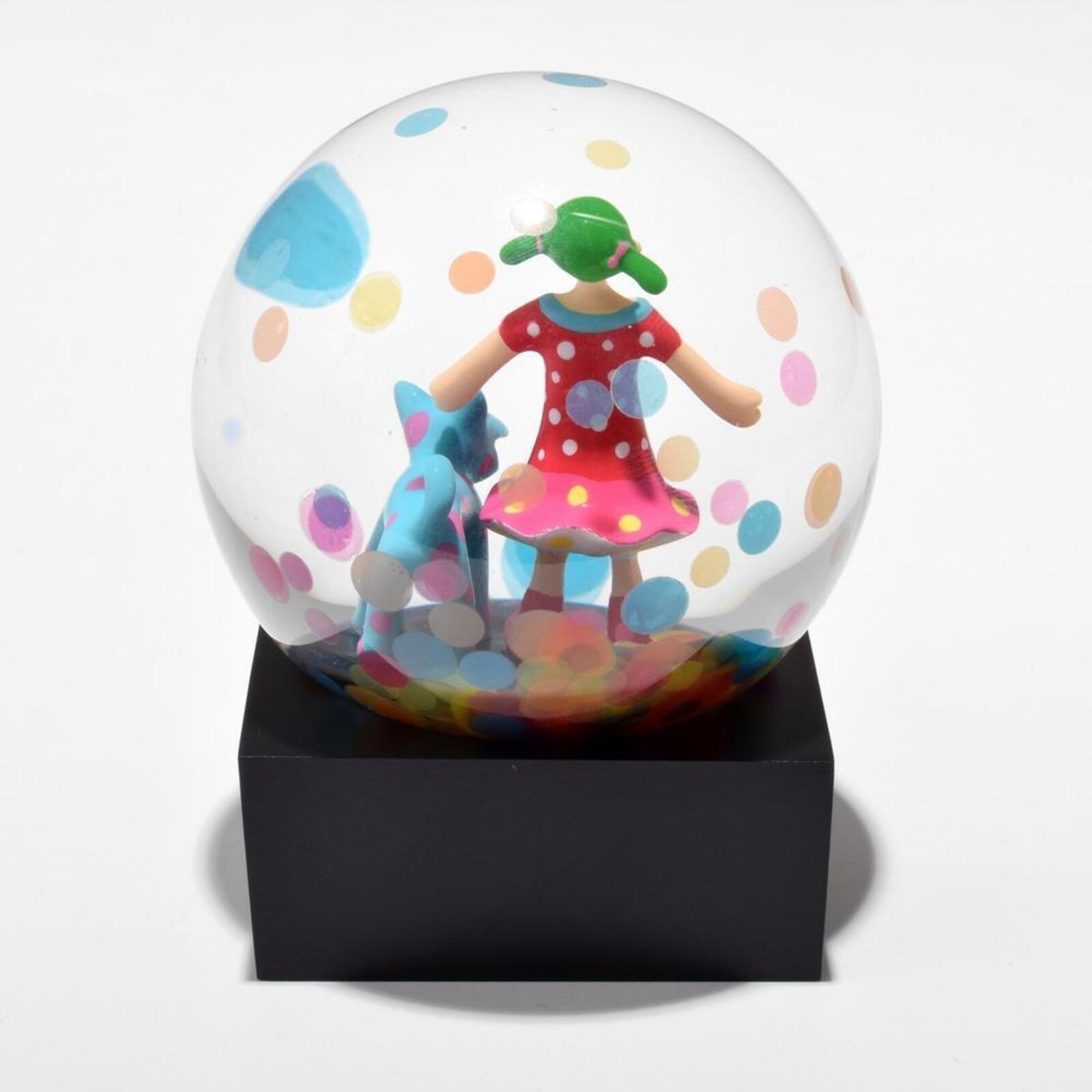 Artwork by Yayoi Kusama, Snow Globe (Hi, Konnichiwa!), Made of Glass, Polyresin and Water 