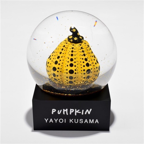 Artwork by Yayoi Kusama, Snow Globe (Yellow Pumpkin), Made of Glass, Polyresin and Water 