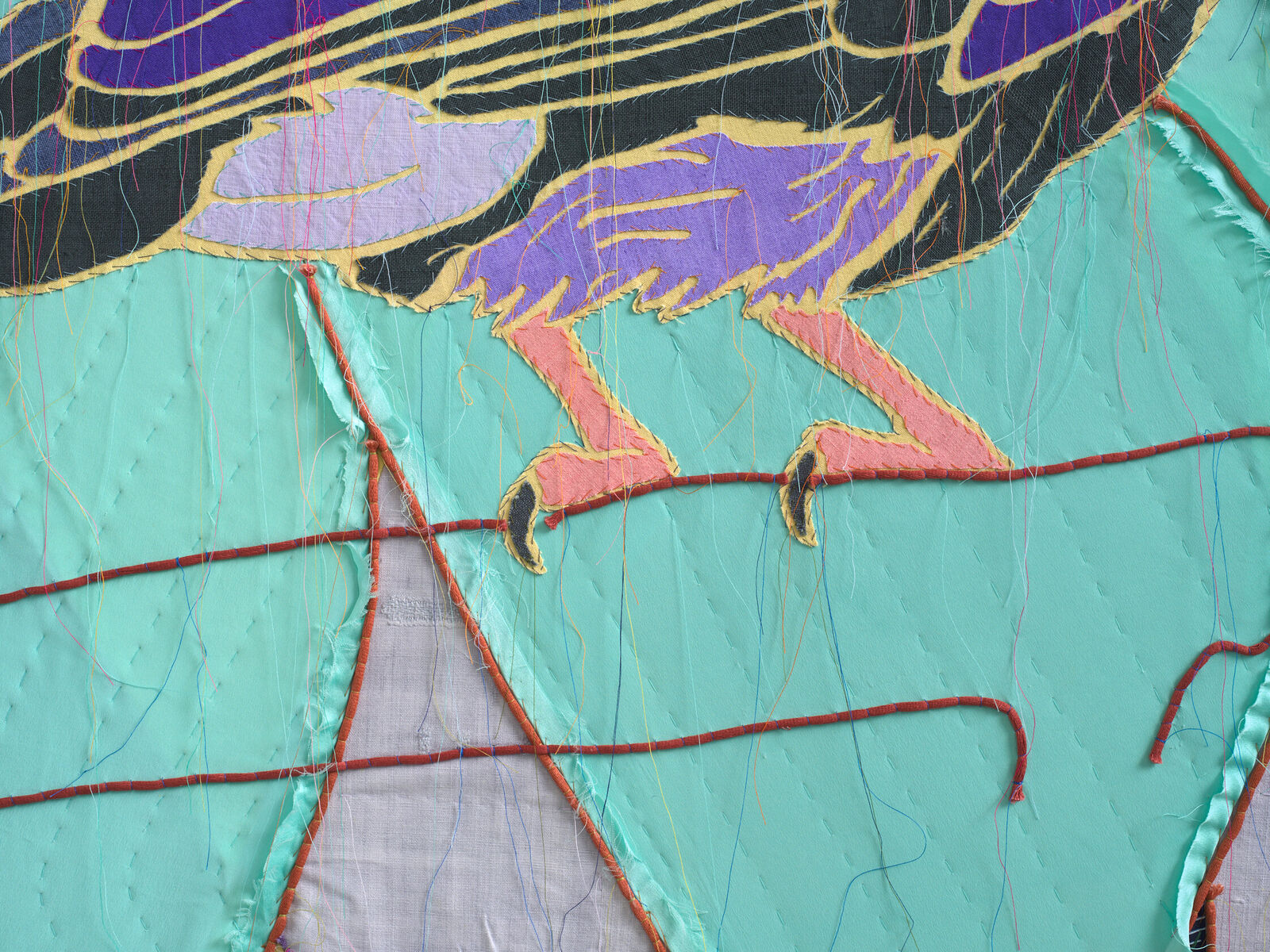 Artwork by Yinka Shonibare, African Bird Magic (Gabela Helmet Shrike), Made of Patchwork, applique, quilting, hand dyed silk, linen, cotton and Dutch wax printed cotton 