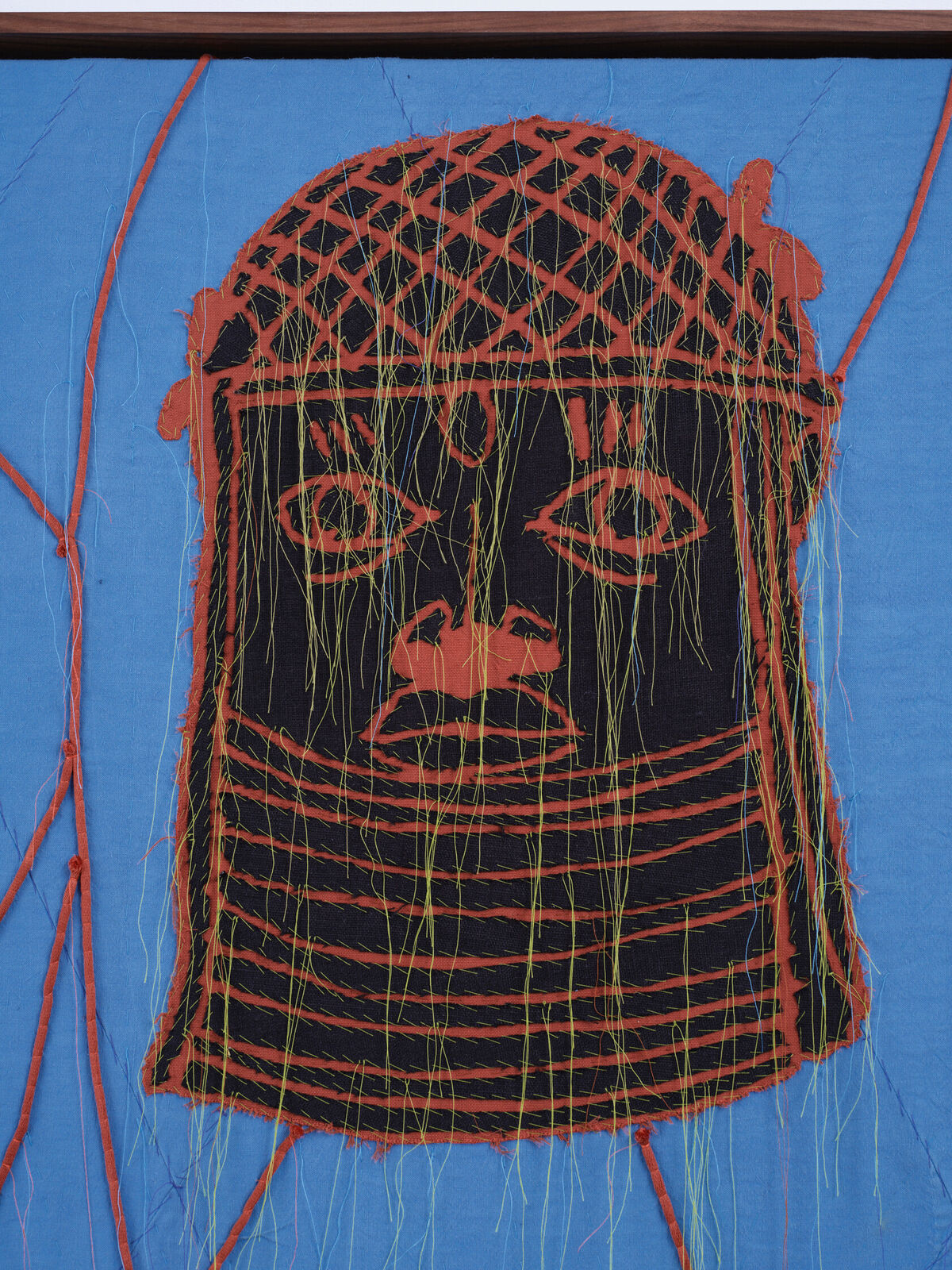 Artwork by Yinka Shonibare, African Bird Magic (Mauritius Kestrels with Head of an Oba), Made of Patchwork, applique, quilting, hand dyed silk, linen, cotton and Dutch wax fabric 