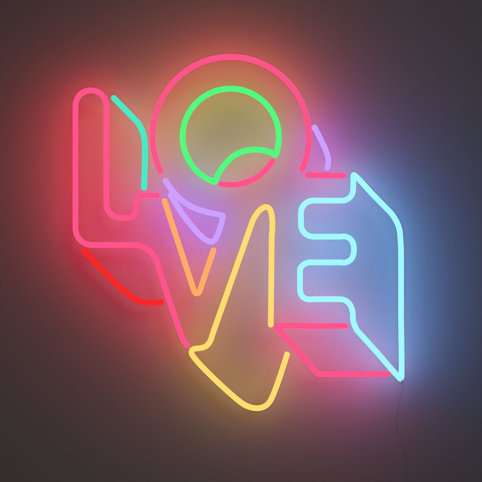 A neon sign that says I love you with a trumpet.