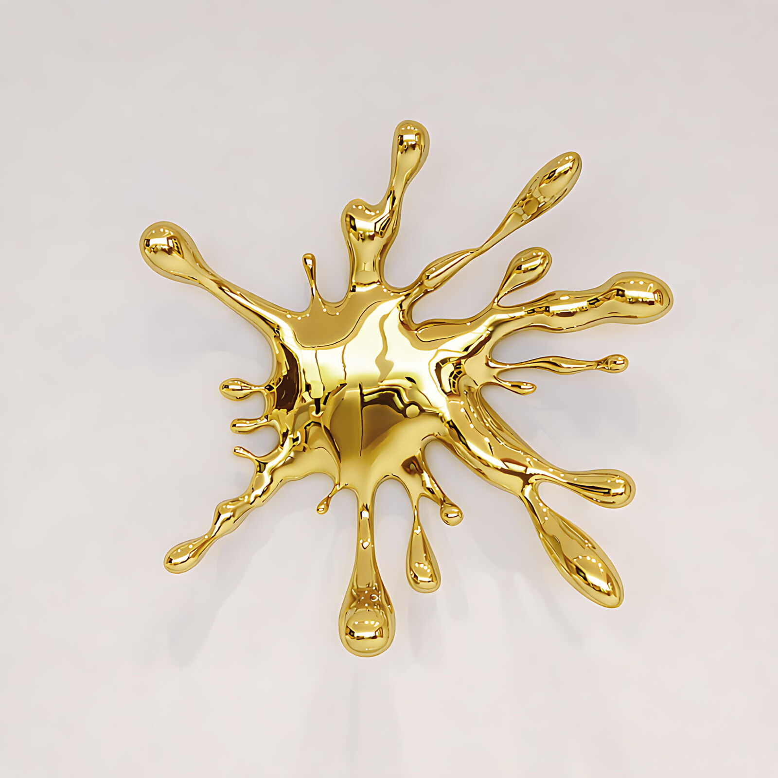 A gold splatter on a white wall. 
