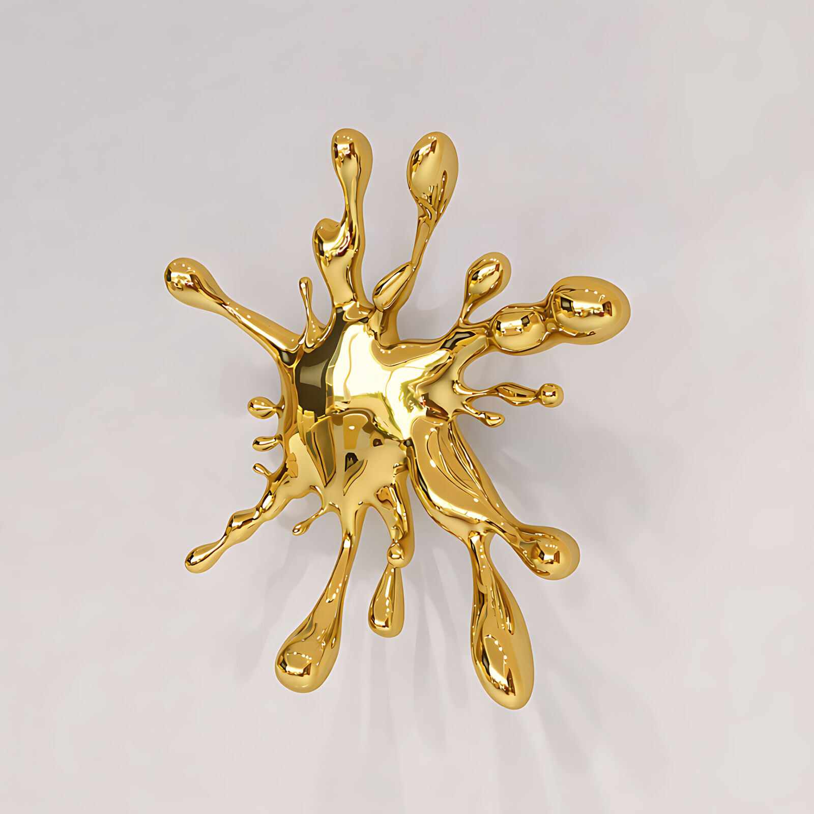 A gold splatter on a white wall. 