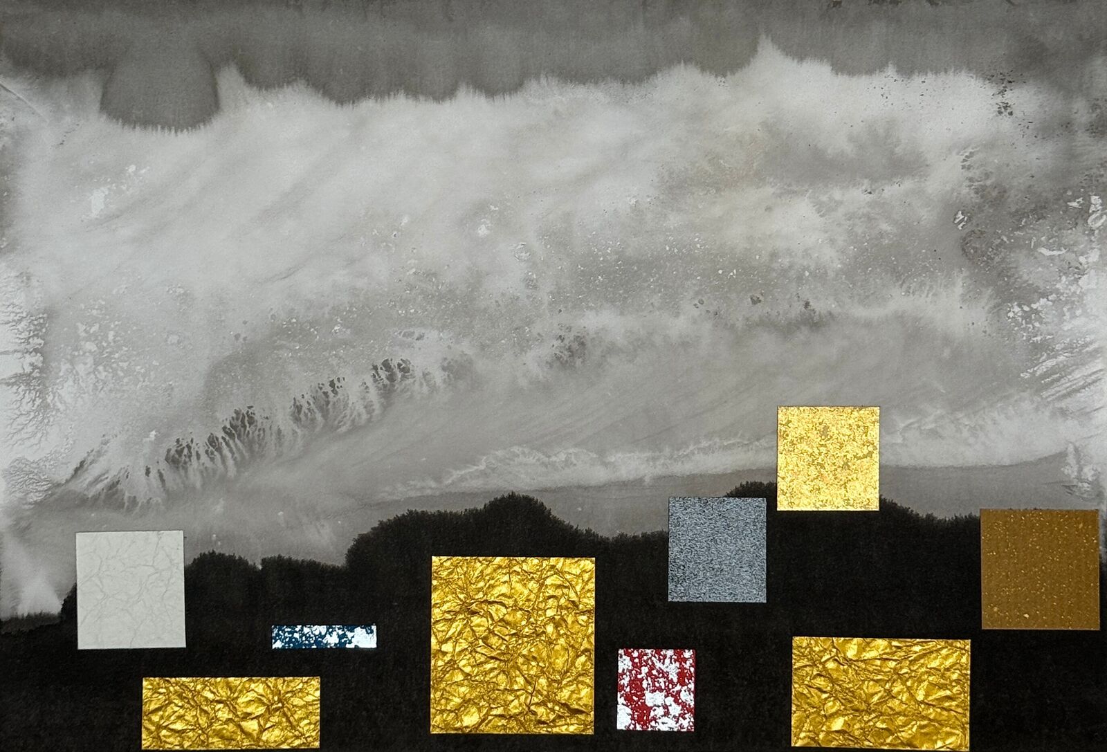 Artwork by Yoshio Ikezaki, Untitled, Made of Sumi ink and watercolor on paper with gold patch 