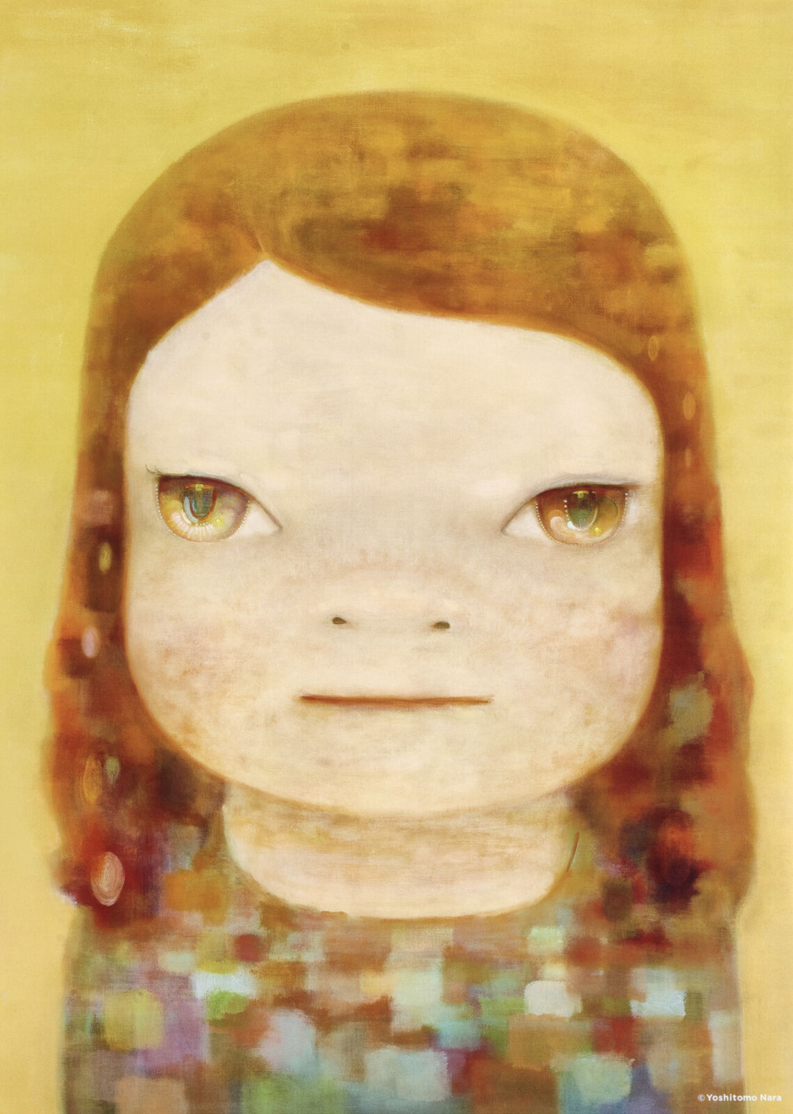 A painting of a girl with green eyes. 