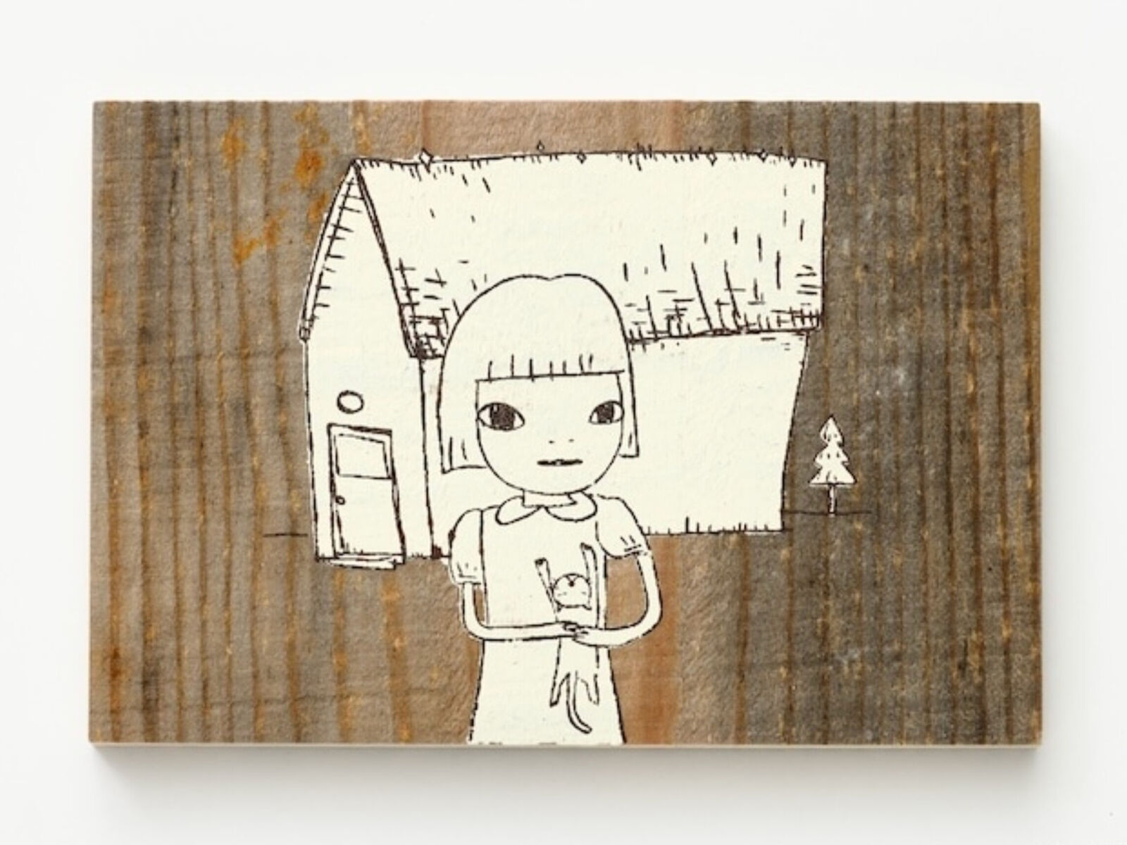 A drawing of a girl standing in front of a house.