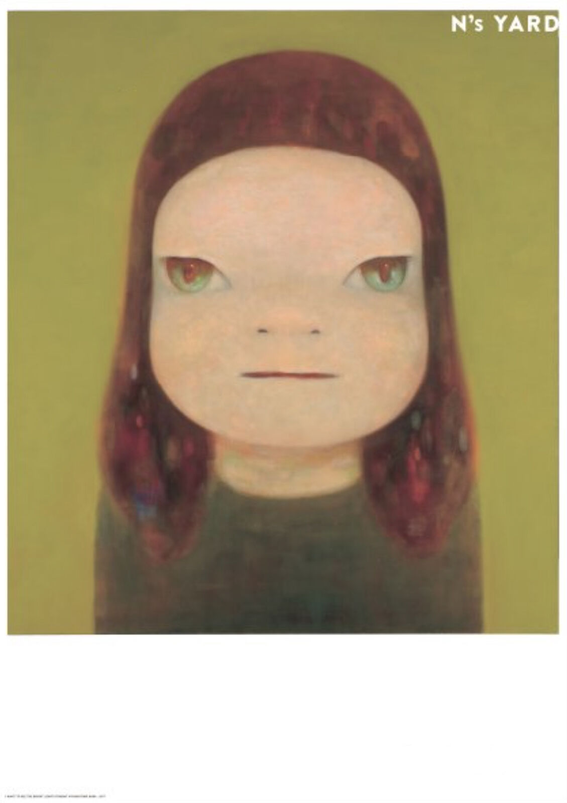 A painting of a girl with red hair and green eyes.