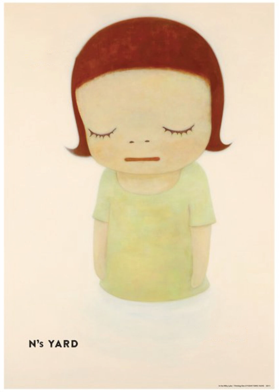 A painting of a little girl with red hair and a green shirt.