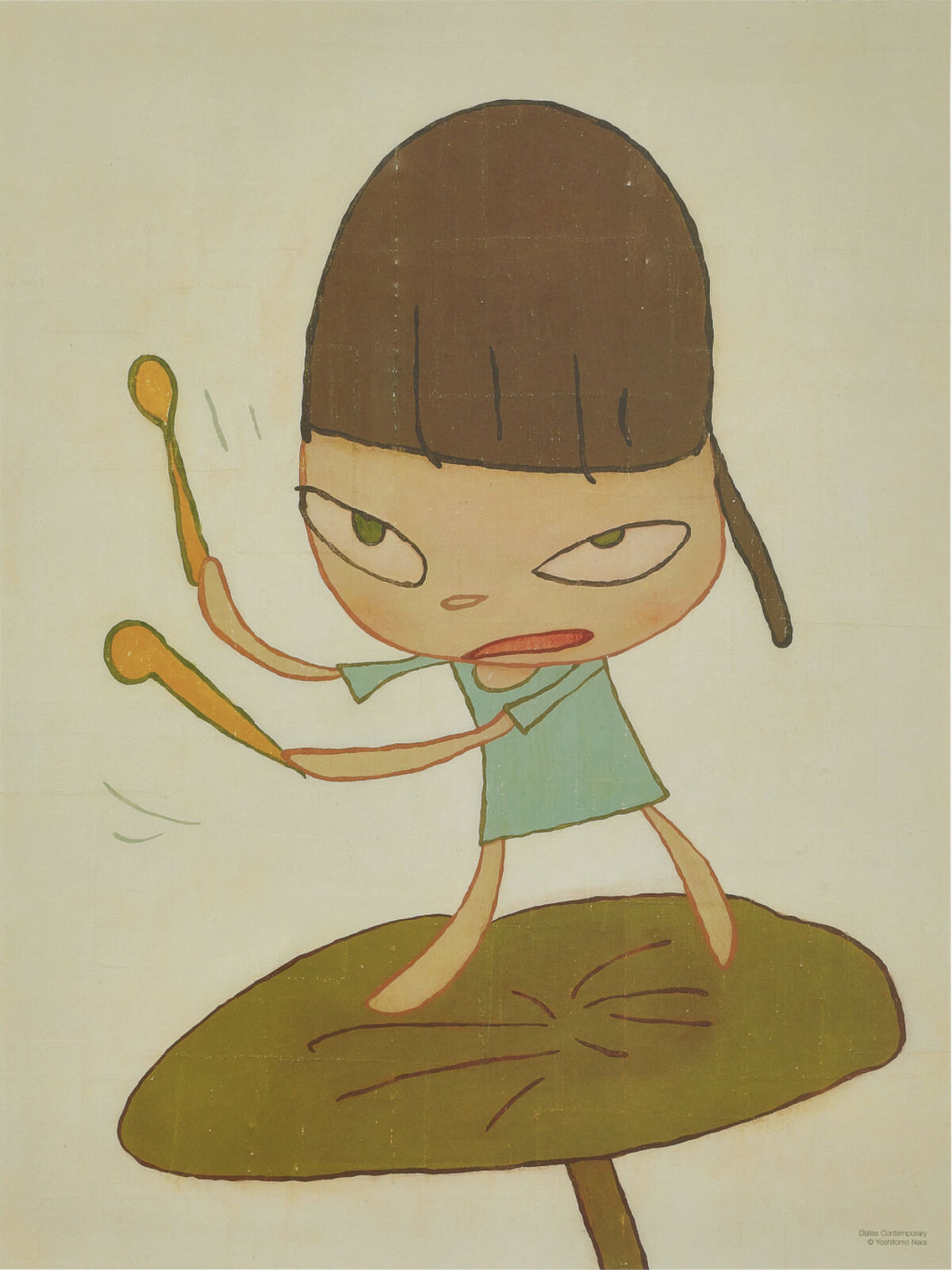 A drawing of a little girl holding a stick in her hand.