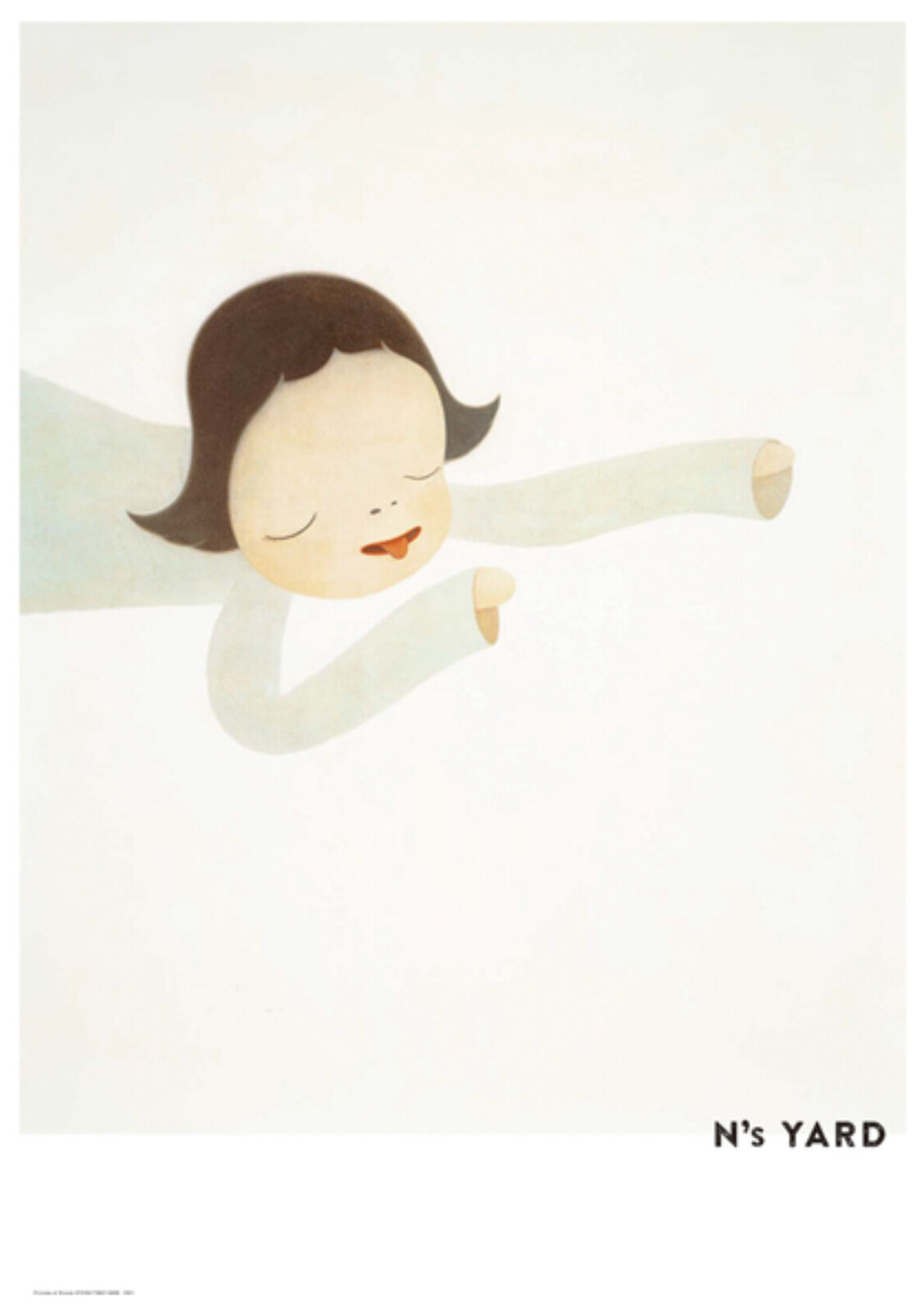 A poster of a little girl flying through the air.