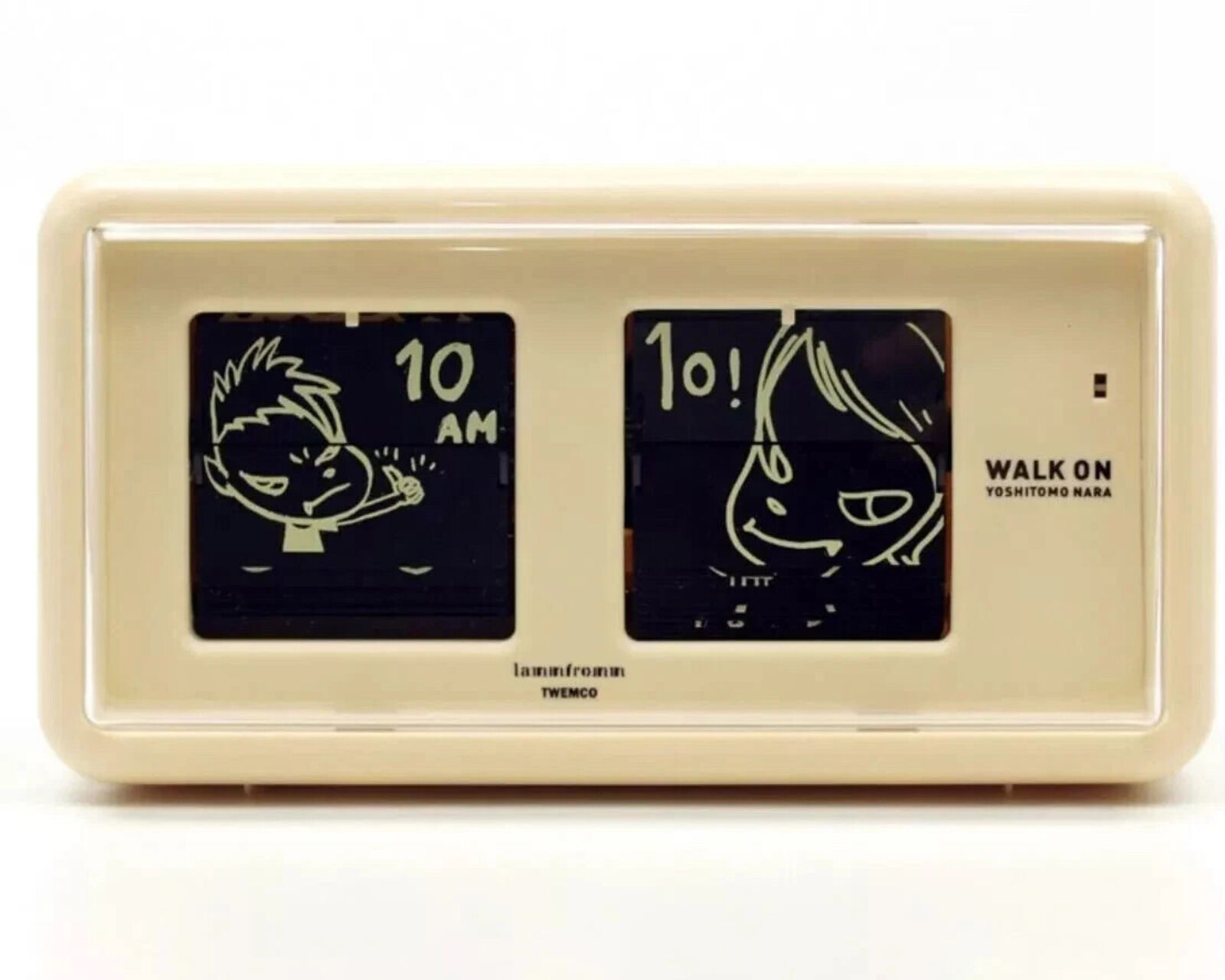 A digital clock with a picture of a man and a woman on it.