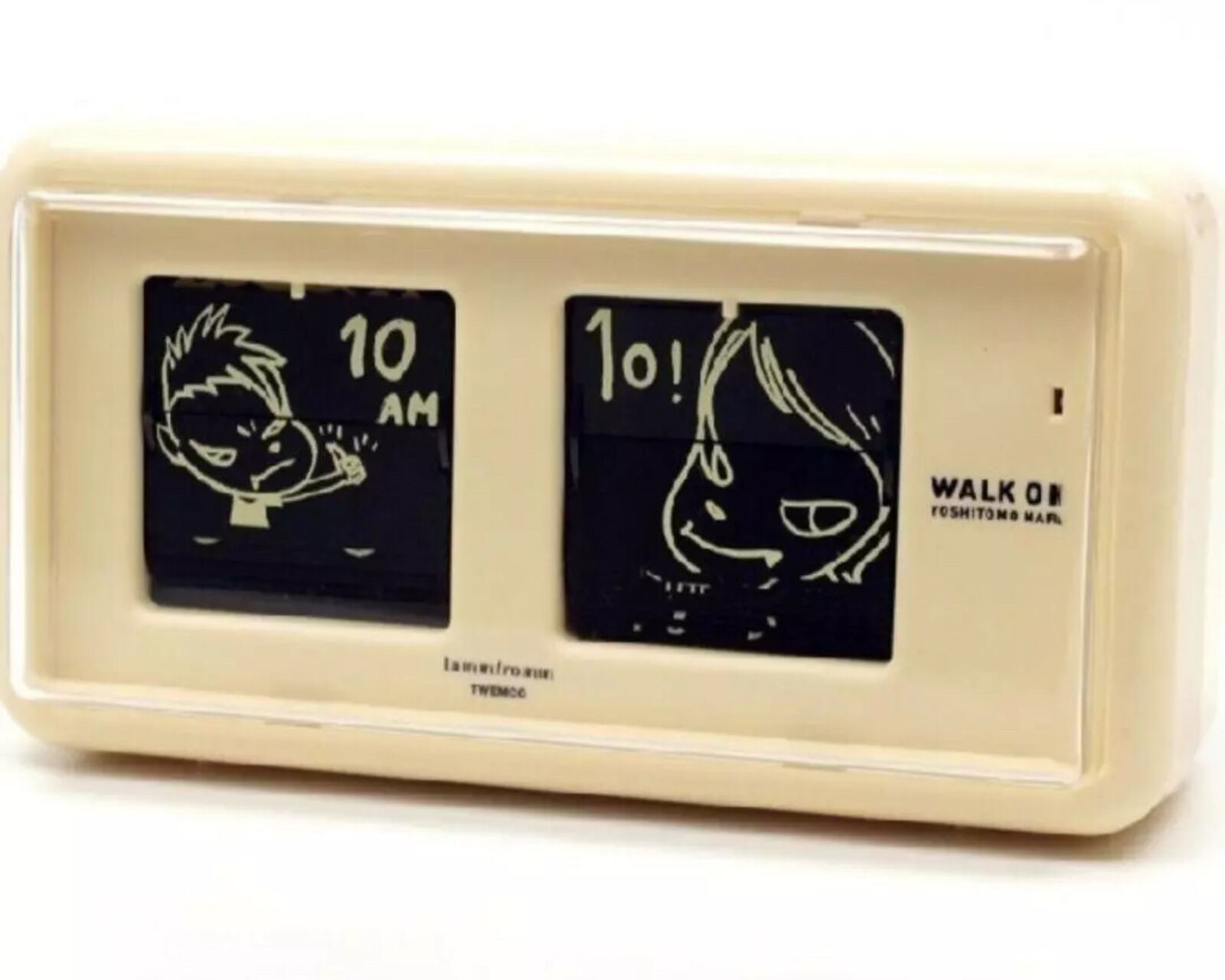 A digital clock with a picture of a man and a woman on it.