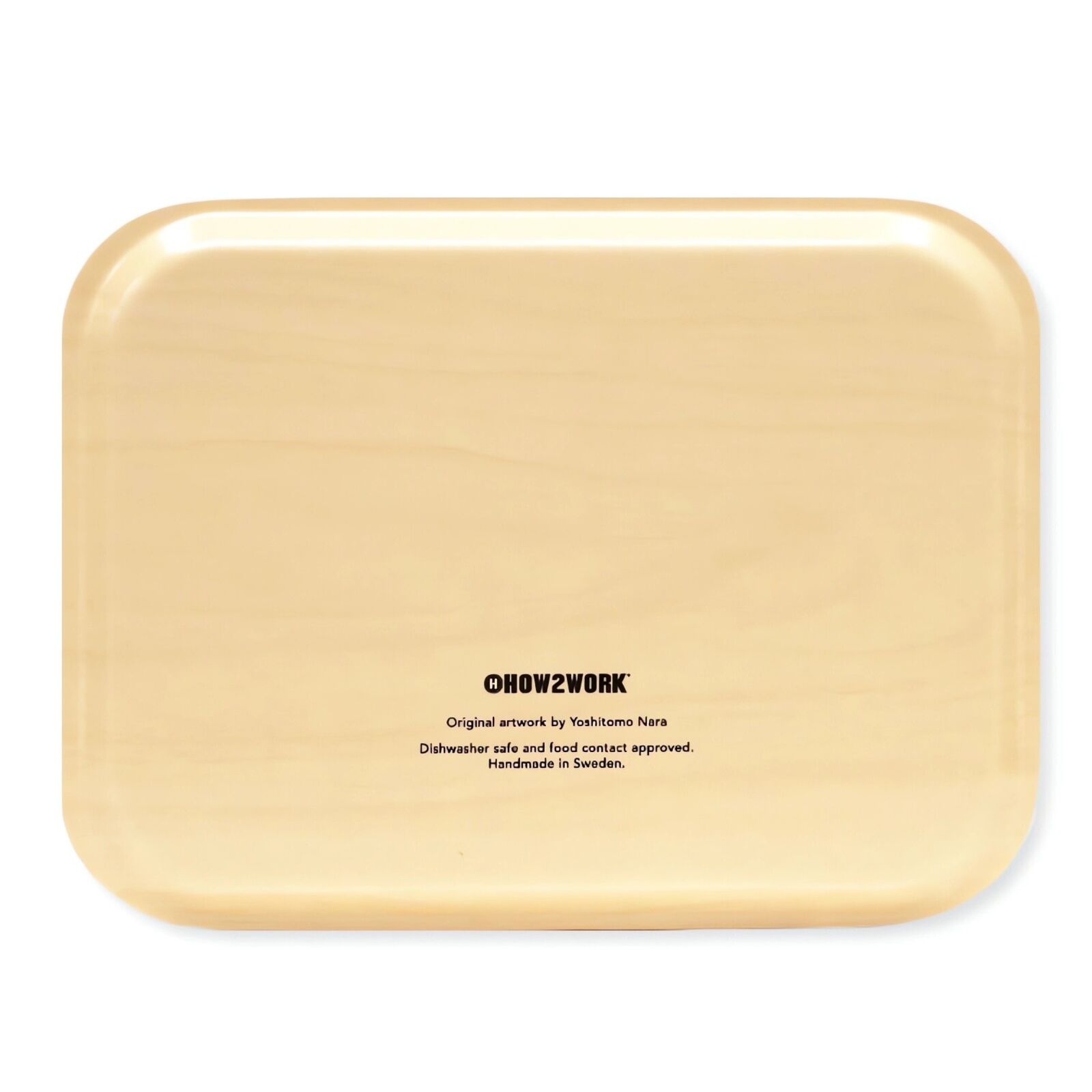 A tray with a drawing of a girl and two birds on it.