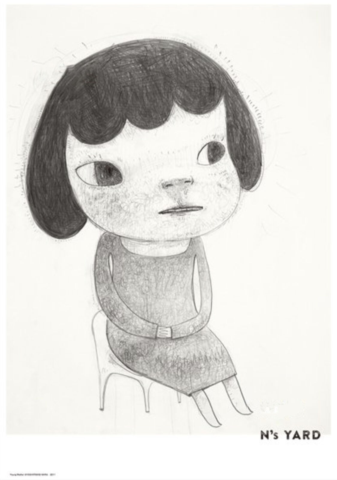 A drawing of a little girl sitting on a chair.
