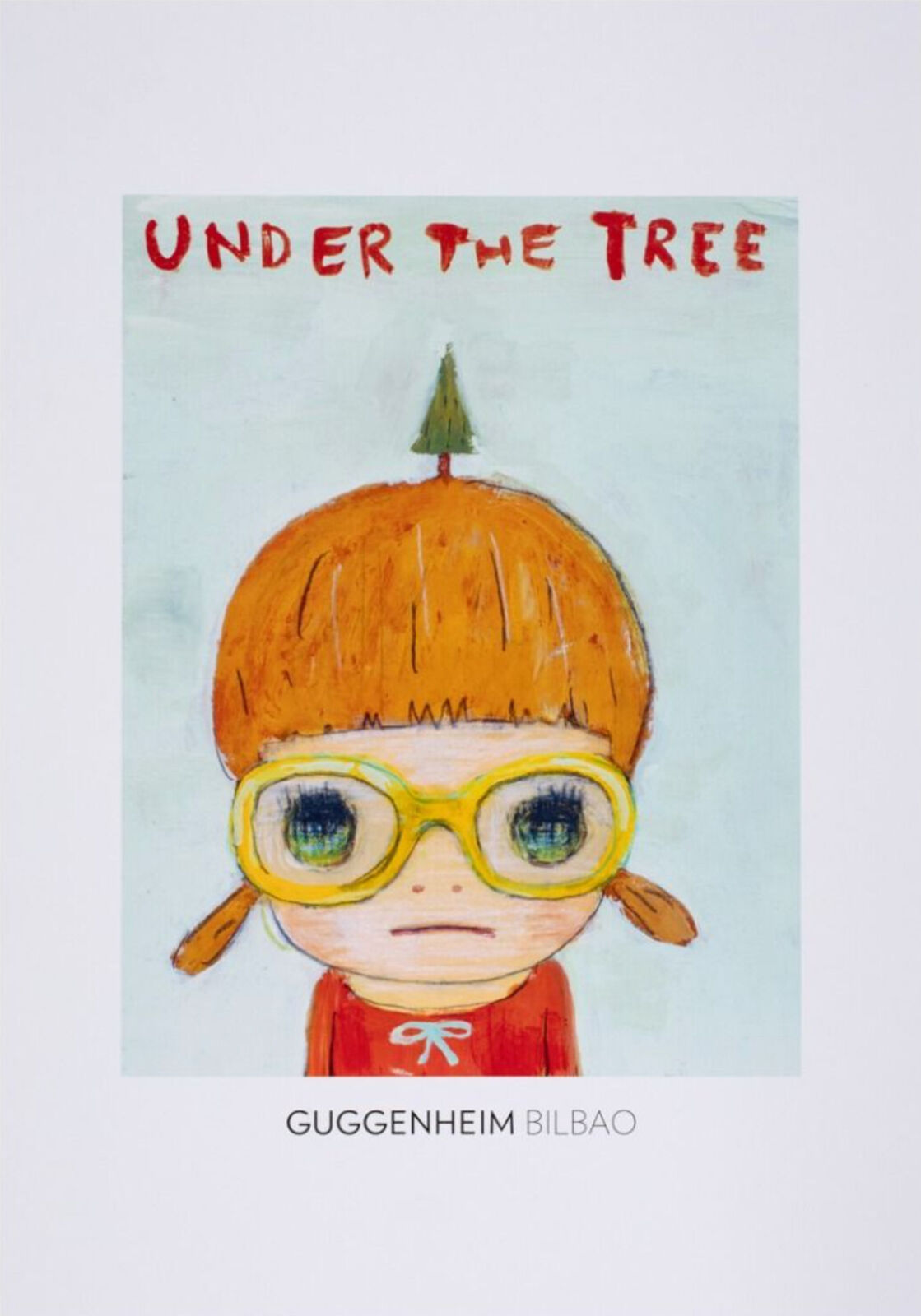 A drawing of a little girl wearing glasses and a hat.