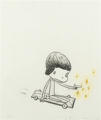 Artwork by Yoshitomo Nara, Dizzy on Wheels, Made of 1 color intaglio (photogravure, aquatint) on paper 