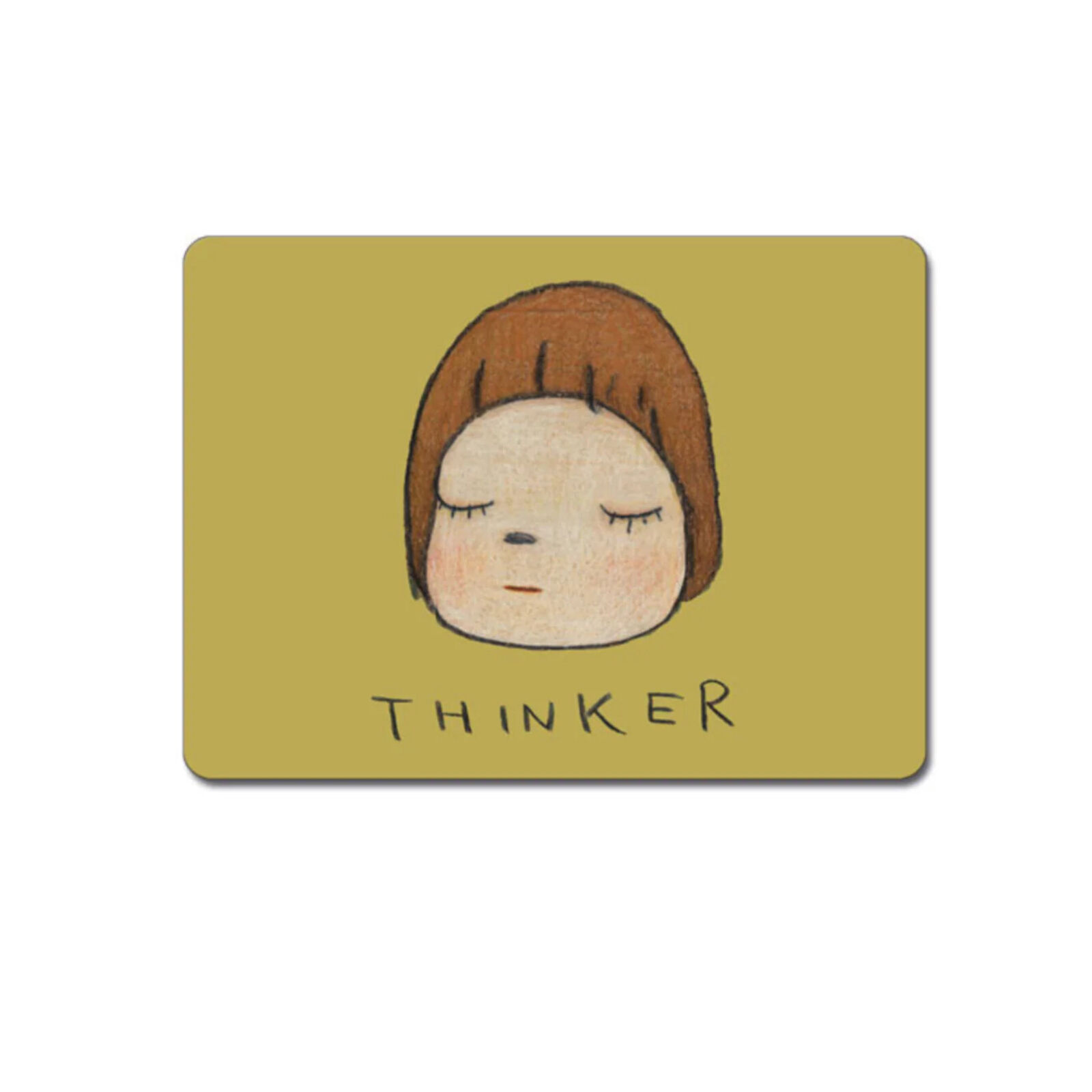 A drawing of a girl's face with the word thinker written on it.