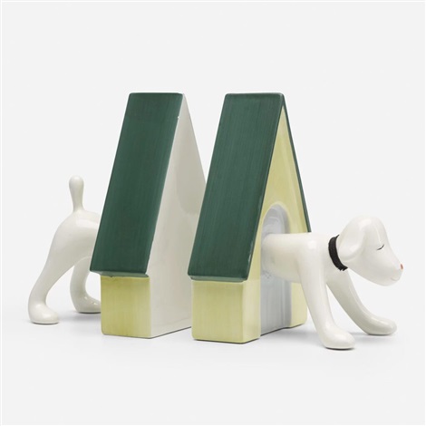 Artwork by Yoshitomo Nara, Puppy Bookends, Made of Glazed porcelain 
