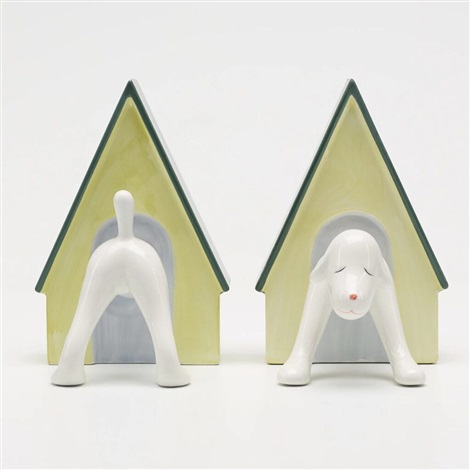Artwork by Yoshitomo Nara, Puppy Bookends, Made of Glazed porcelain 