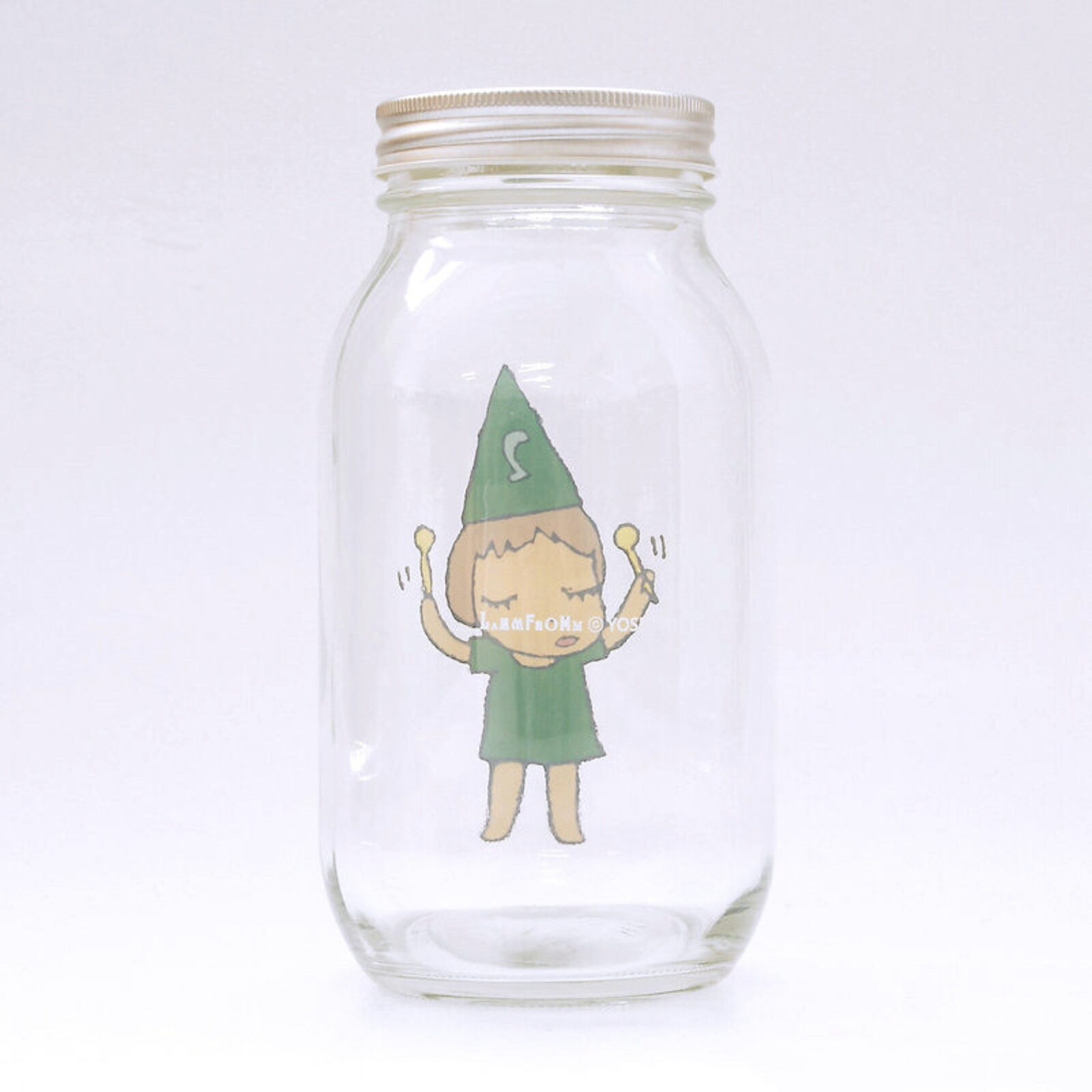 A set of three glass jars with cartoon characters on them.