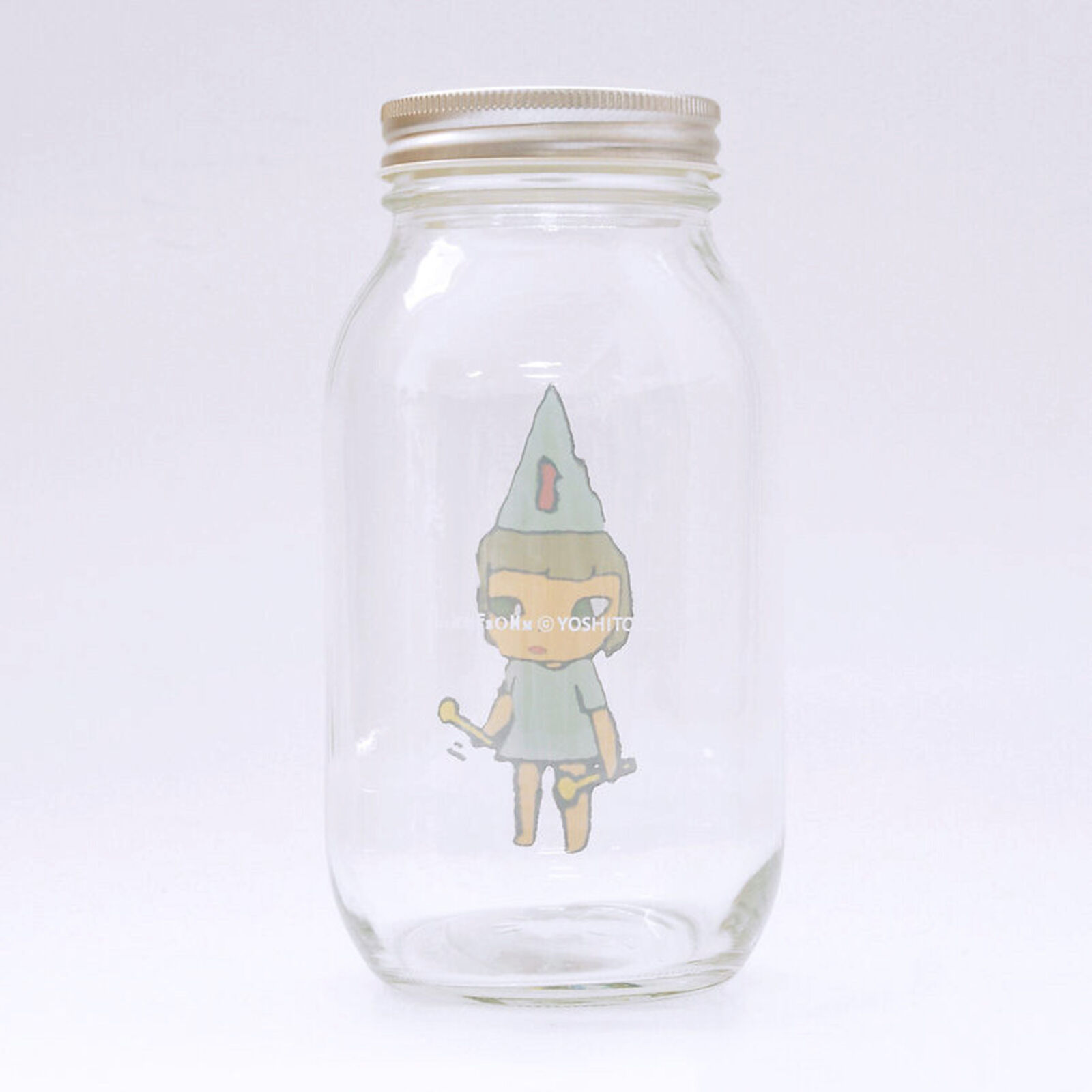 A set of three glass jars with cartoon characters on them.