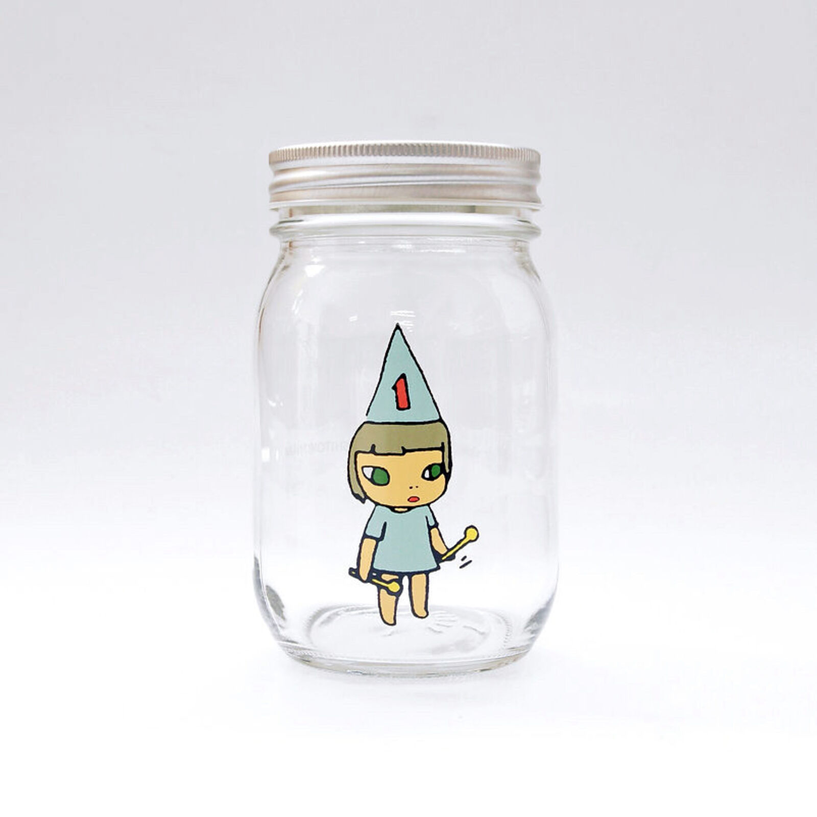 A set of three glass jars with cartoon characters on them.