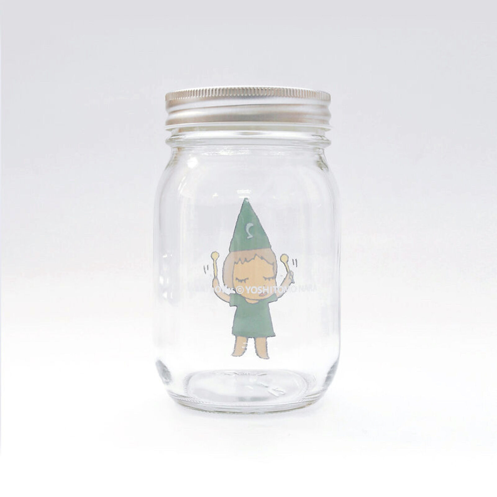 A set of three glass jars with cartoon characters on them.