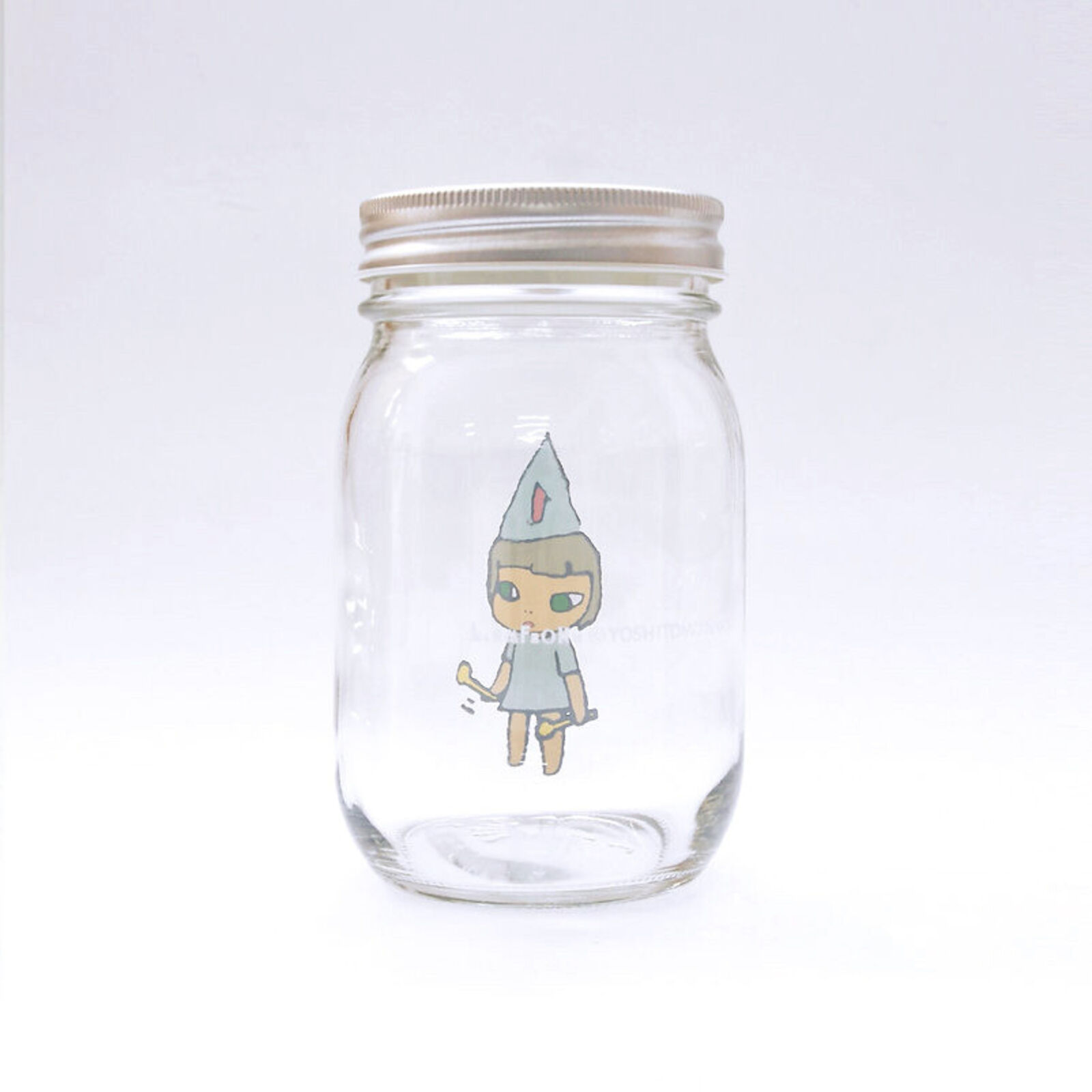 A set of three glass jars with cartoon characters on them.