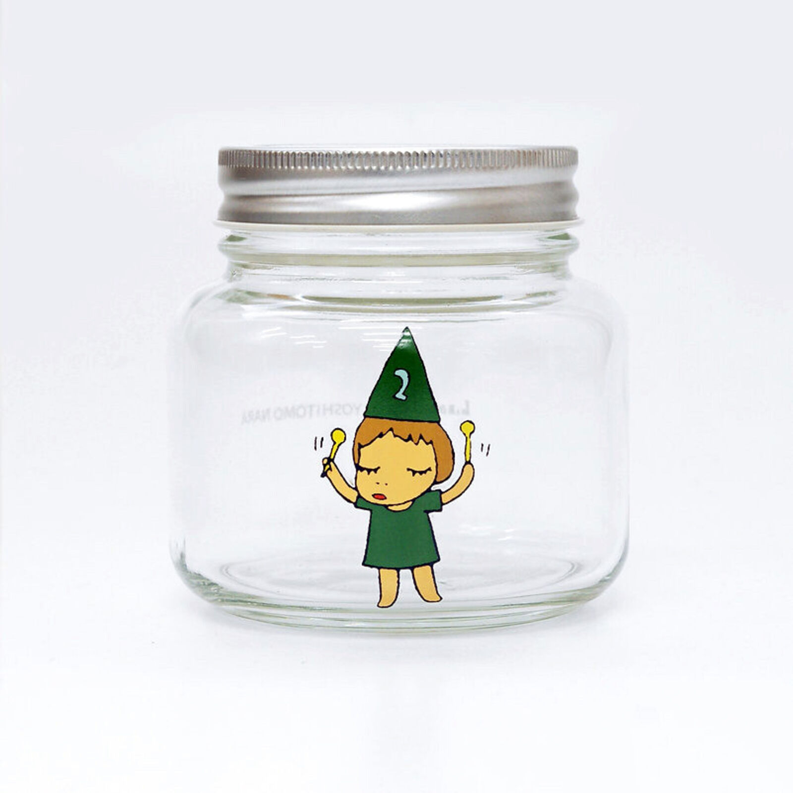 A set of three glass jars with cartoon characters on them.