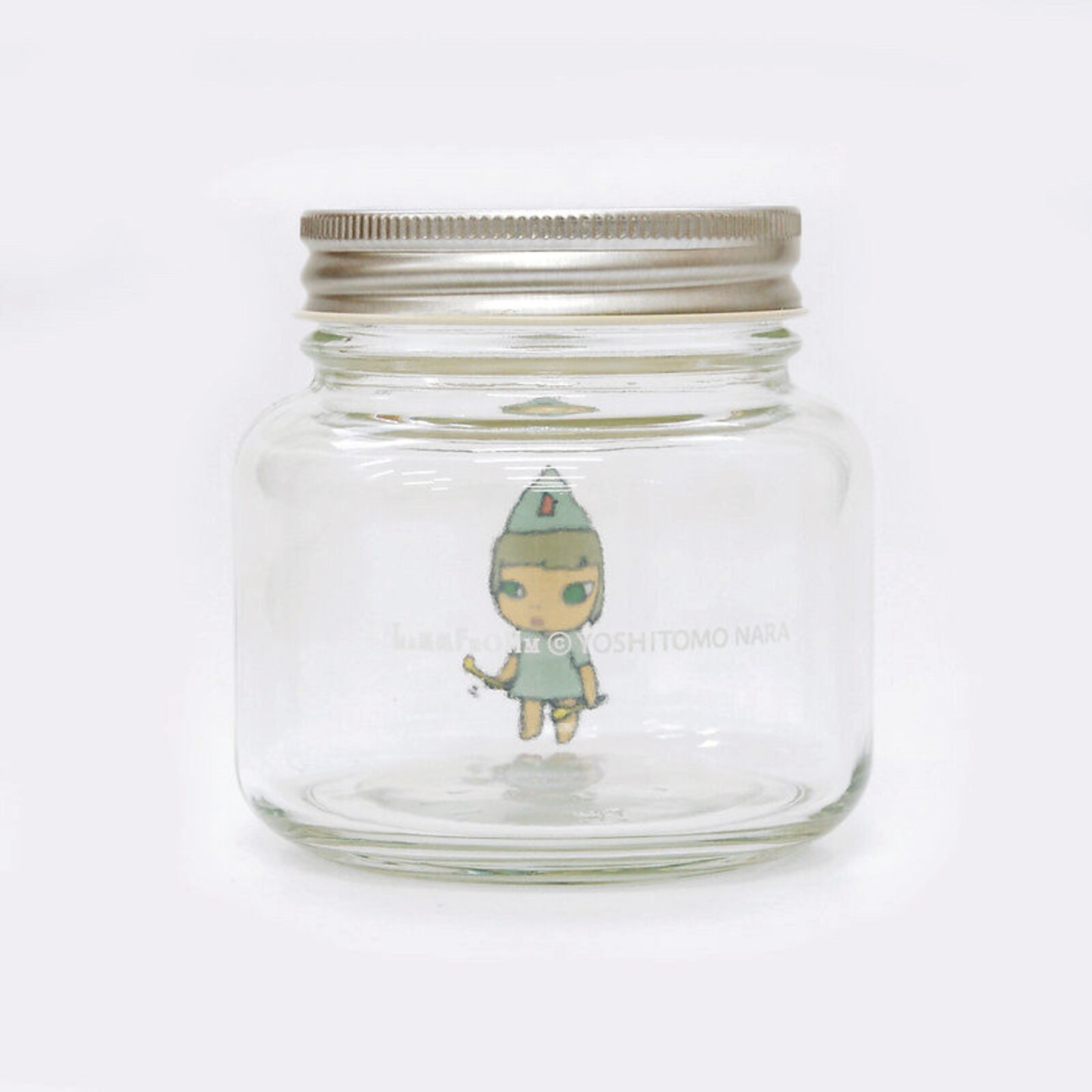 A set of three glass jars with cartoon characters on them.