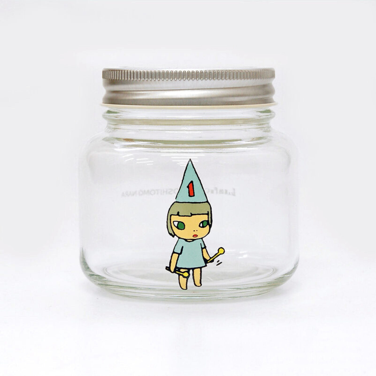 A set of three glass jars with cartoon characters on them.