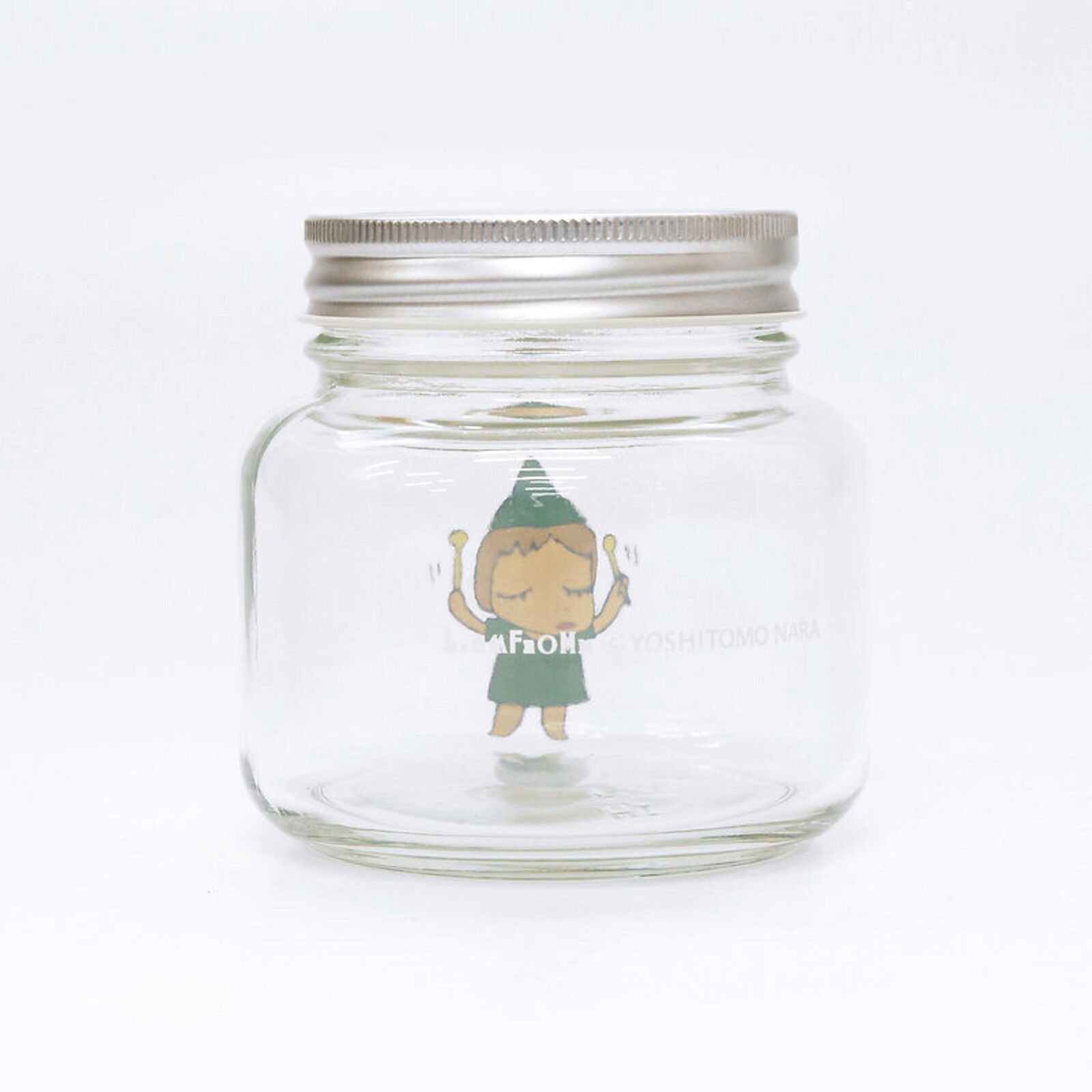 A set of three glass jars with cartoon characters on them.