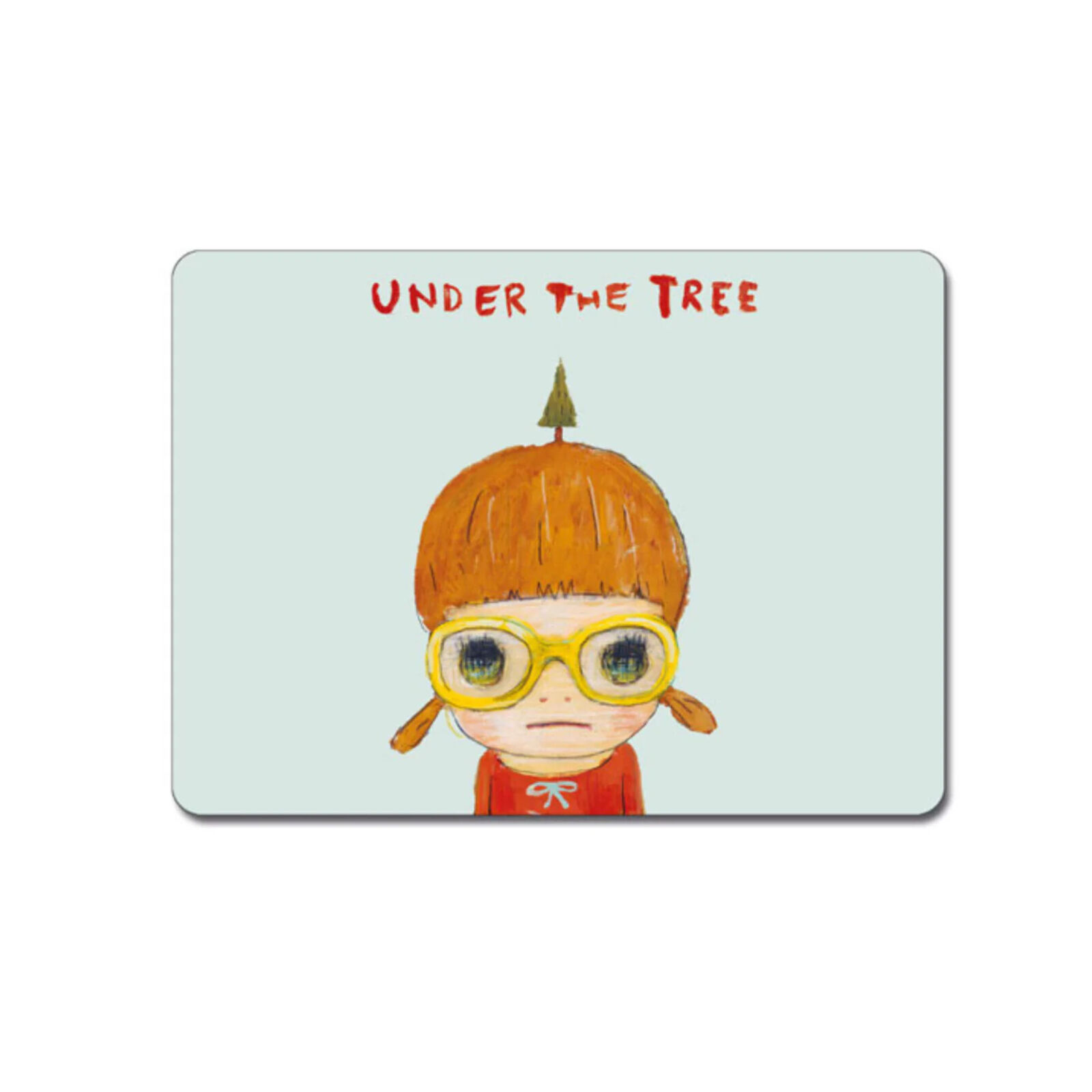 A picture of a little girl wearing glasses under the tree.
