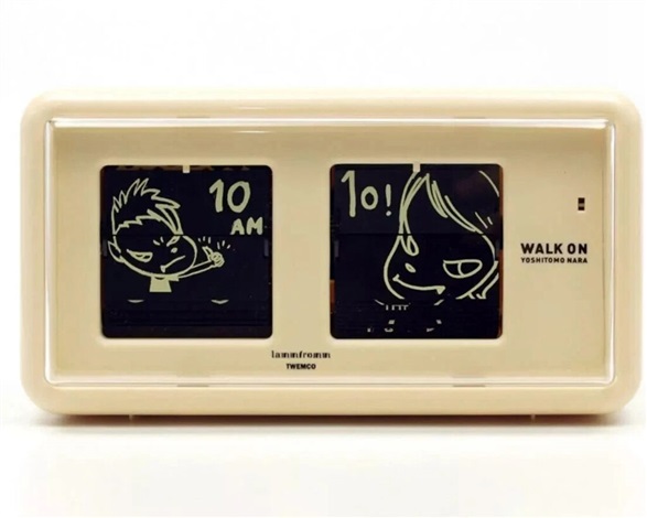 Artwork by Yoshitomo Nara, Walk On Flip Clock (Beige), Made of Plastic And Quartz Clock Mechanism 