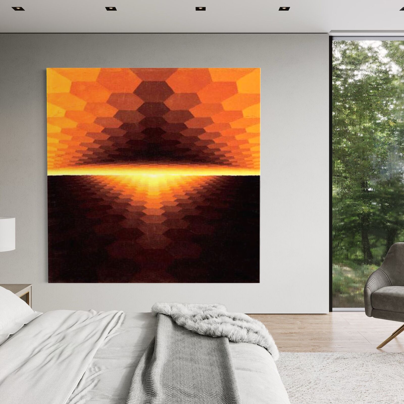 Artwork by Yvaral, Horizon jaune structuré, Made of Wool Tapestry 
