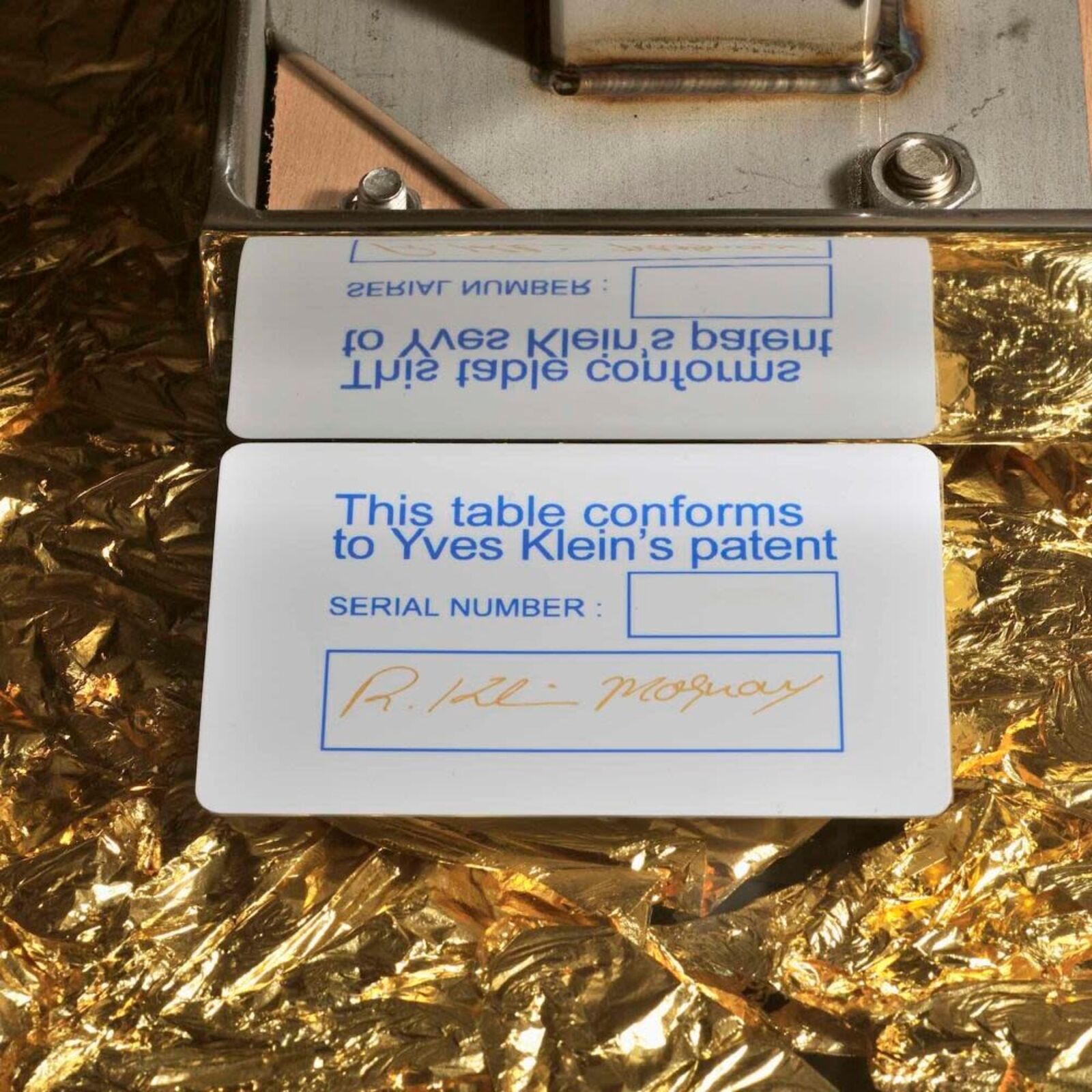 Artwork by Yves Klein, Table "Monogold™", Made of Gold Leaf, Glass, Plexiglass, Wood and Steel 