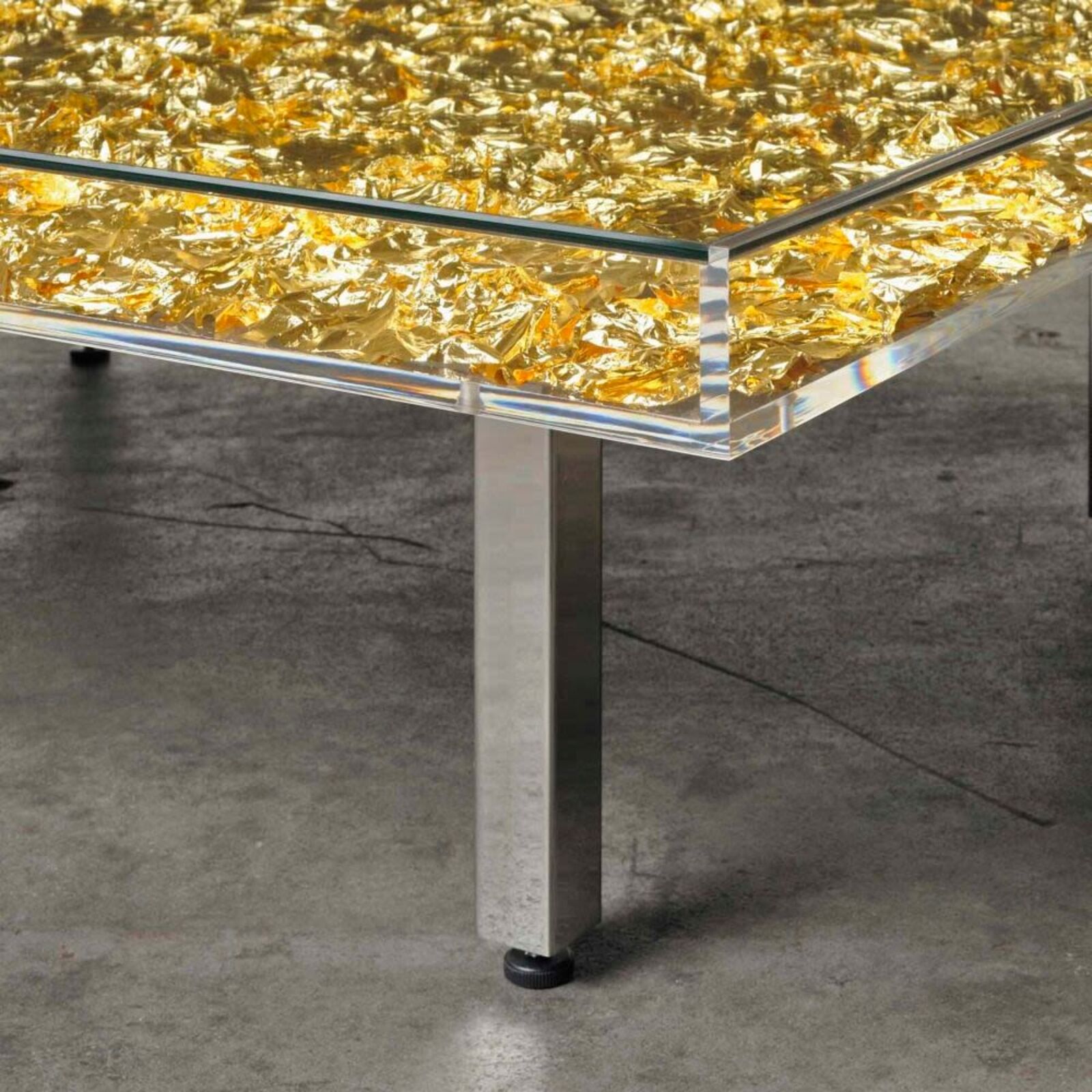 Artwork by Yves Klein, Table "Monogold™", Made of Gold Leaf, Glass, Plexiglass, Wood and Steel 