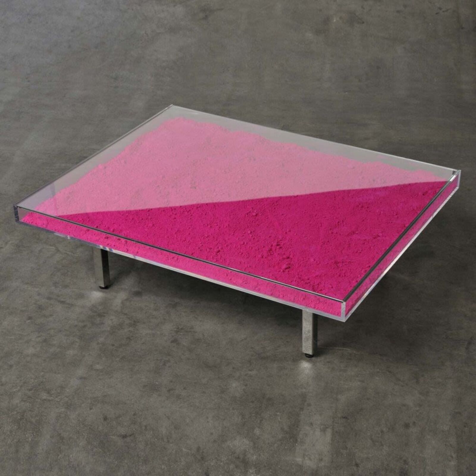 Artwork by Yves Klein, Table "Monopink™", Made of Rose Pigment, Glass, Plexiglass, Wood and Steel 