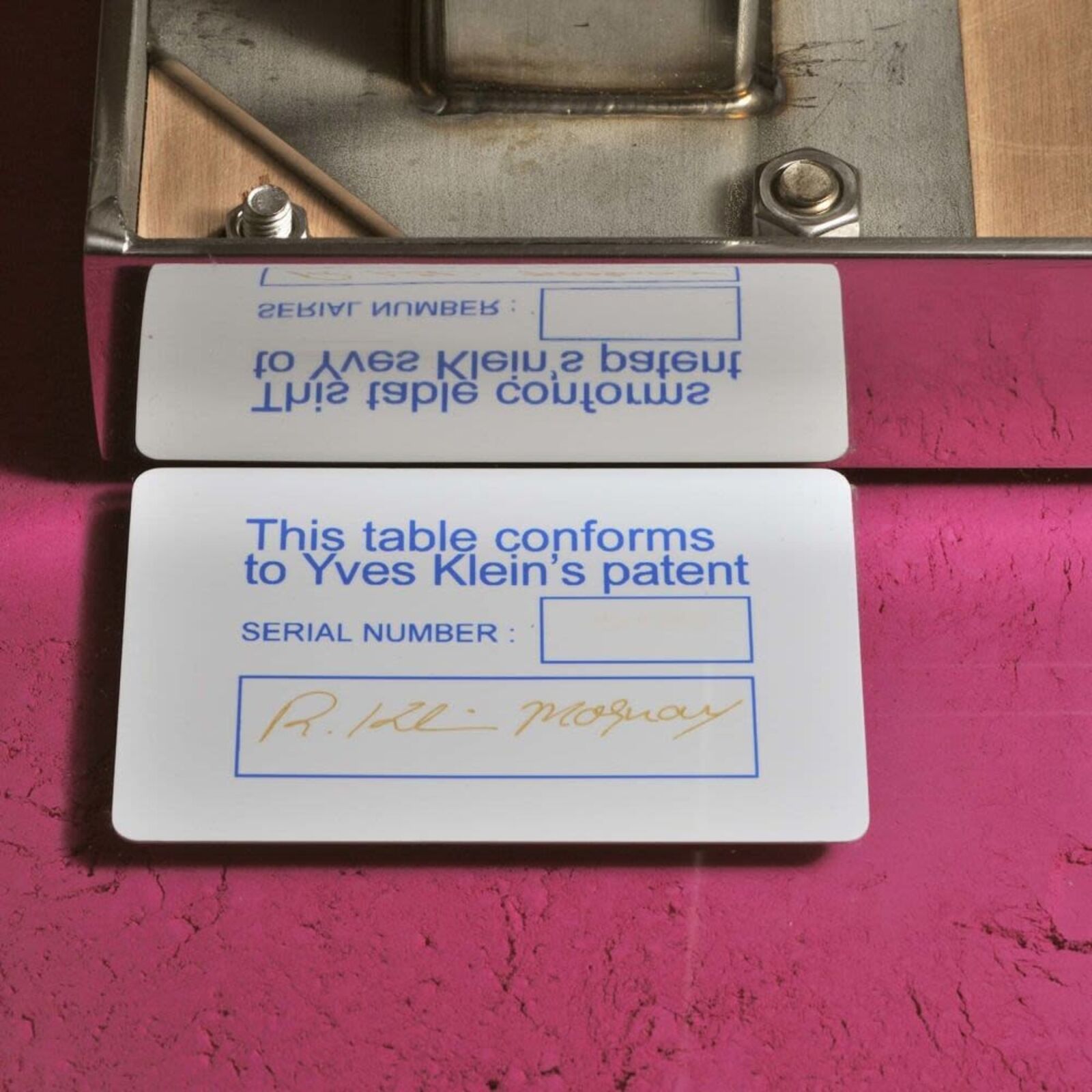 Artwork by Yves Klein, Table "Monopink™", Made of Rose Pigment, Glass, Plexiglass, Wood and Steel 