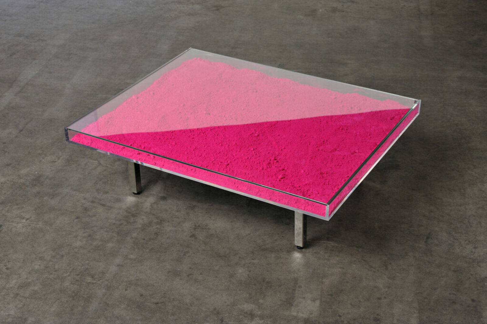 Artwork by Yves Klein, Table "Monopink™", Made of Rose Pigment, Glass, Plexiglass, Wood and Steel 
