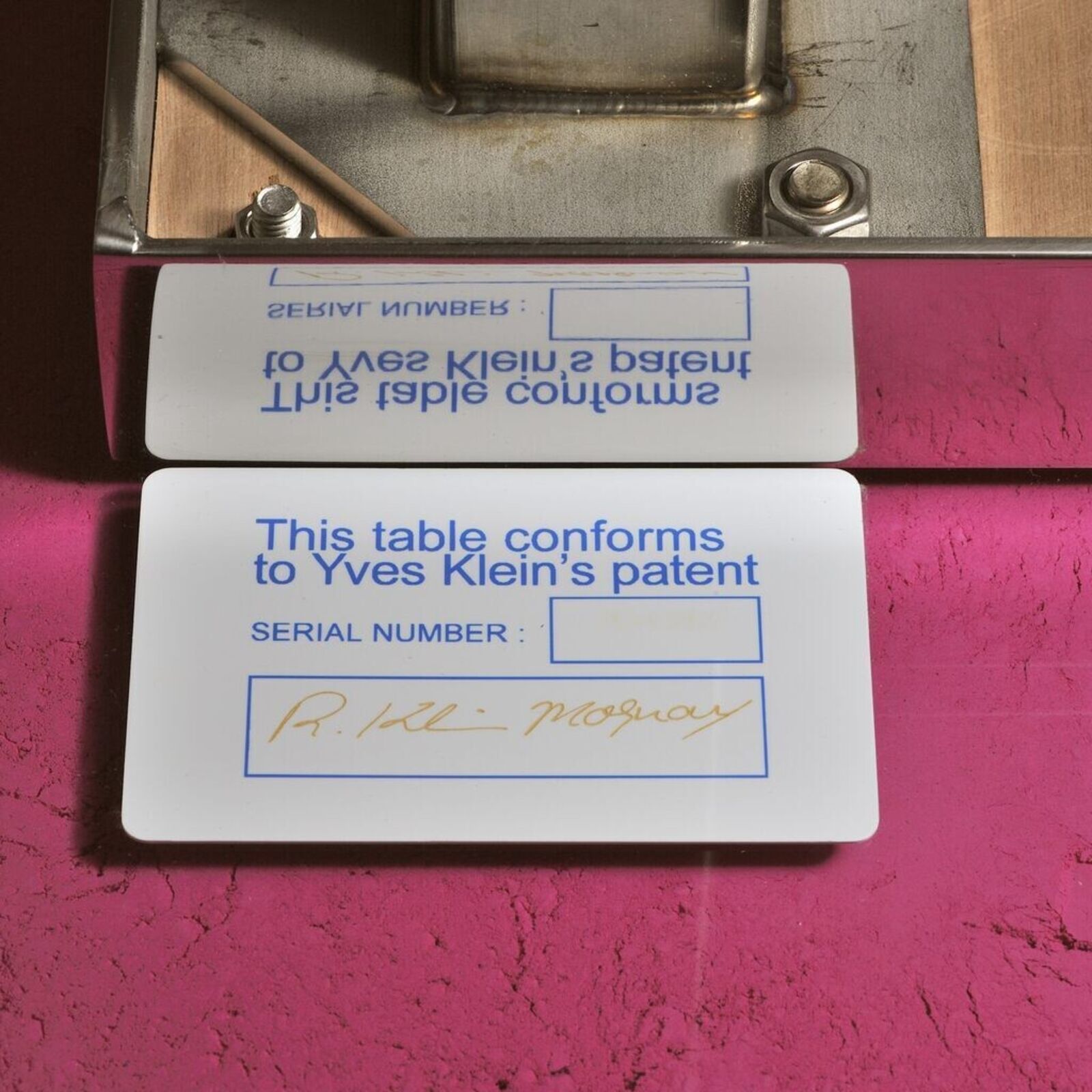 Artwork by Yves Klein, Table "Monopink™", Made of Rose Pigment, Glass, Plexiglass, Wood and Steel 