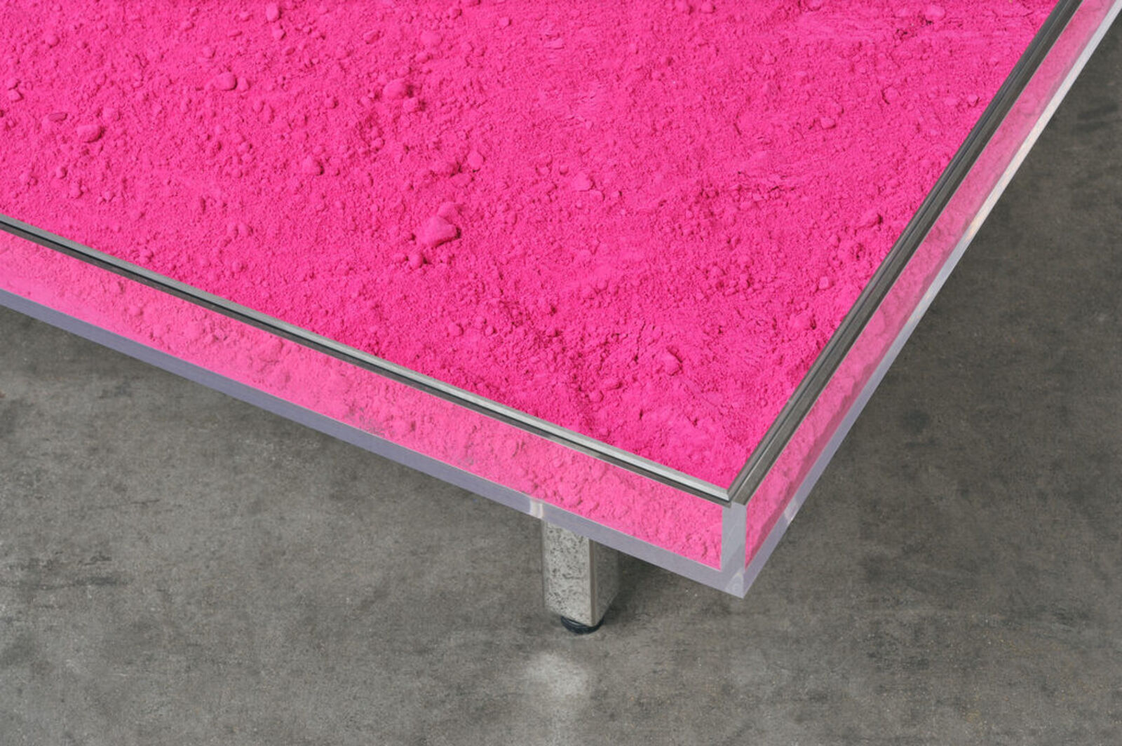 Artwork by Yves Klein, Table "Monopink™", Made of Rose Pigment, Glass, Plexiglass, Wood and Steel 