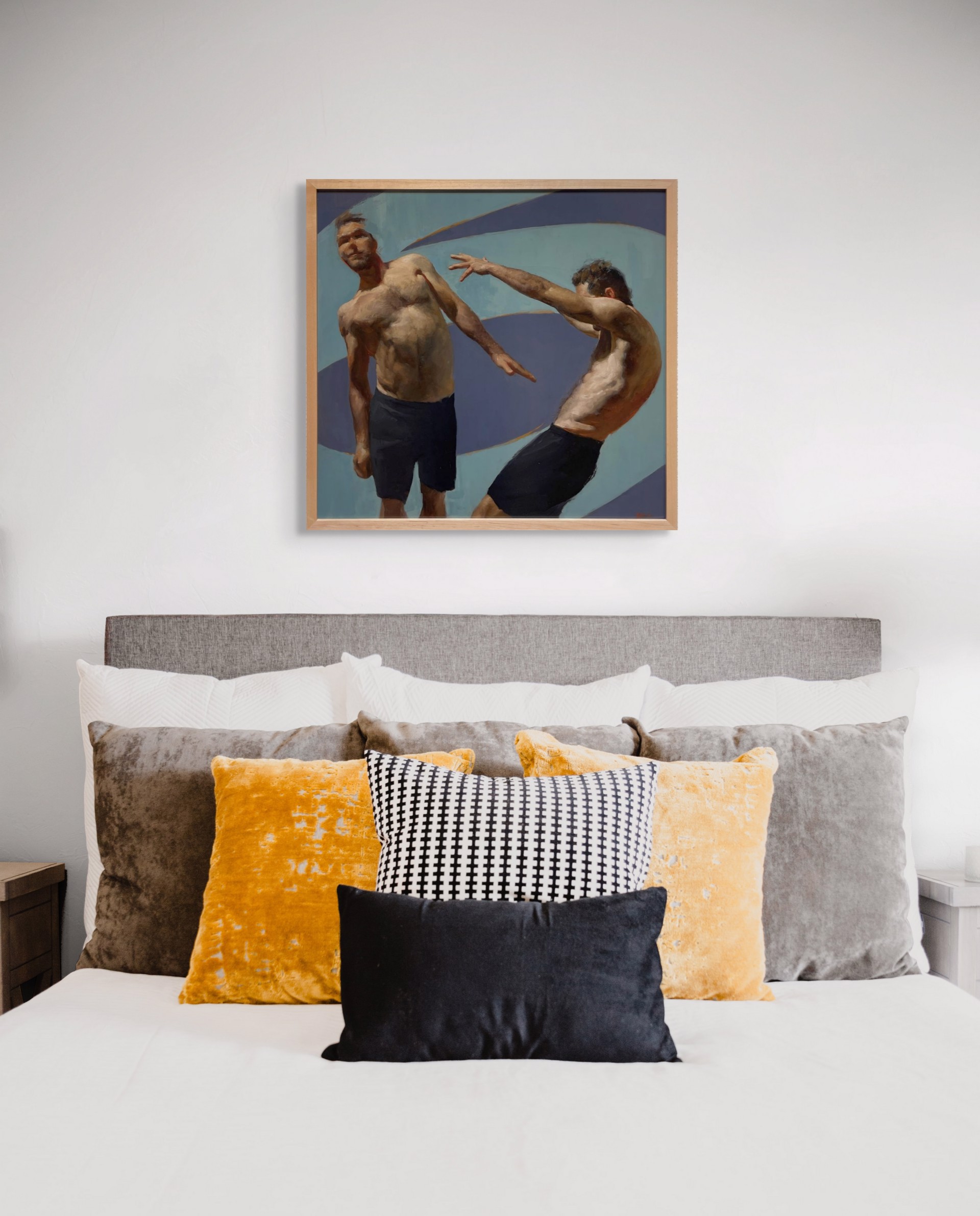 A painting of two men standing next to each other.