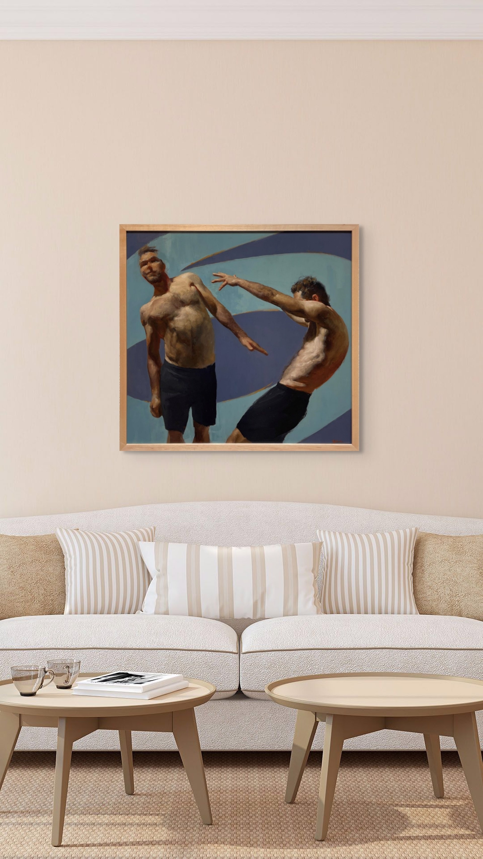 A painting of two men standing next to each other.