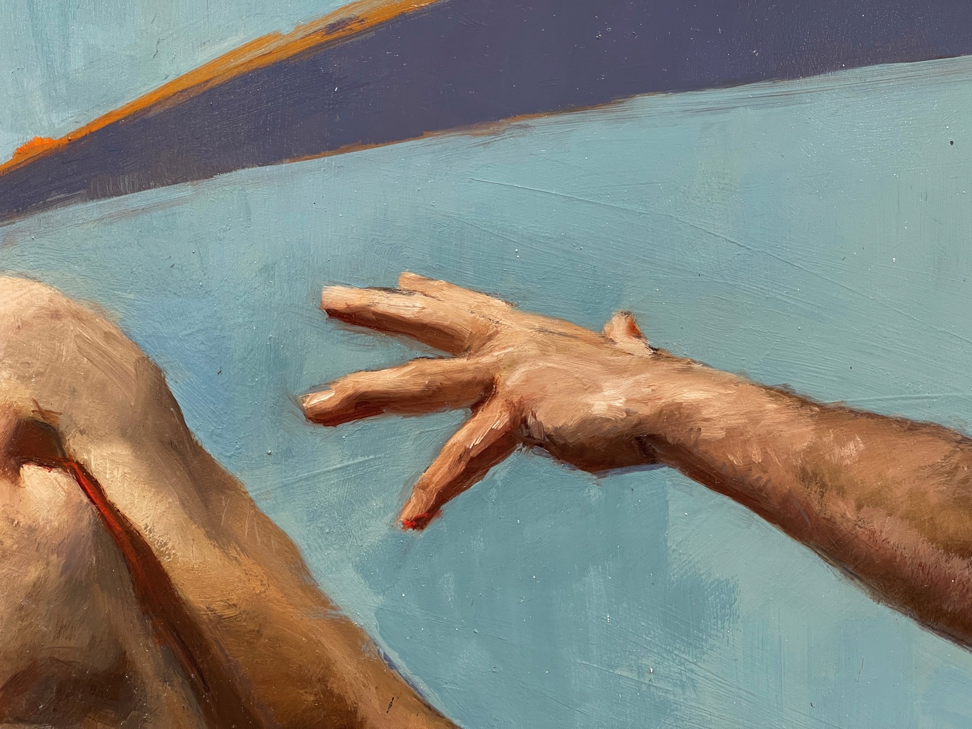 A painting of two men standing next to each other.