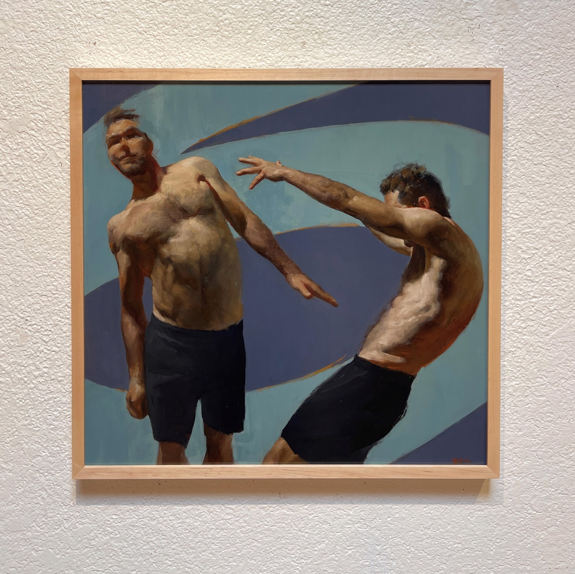 A painting of two men standing next to each other.