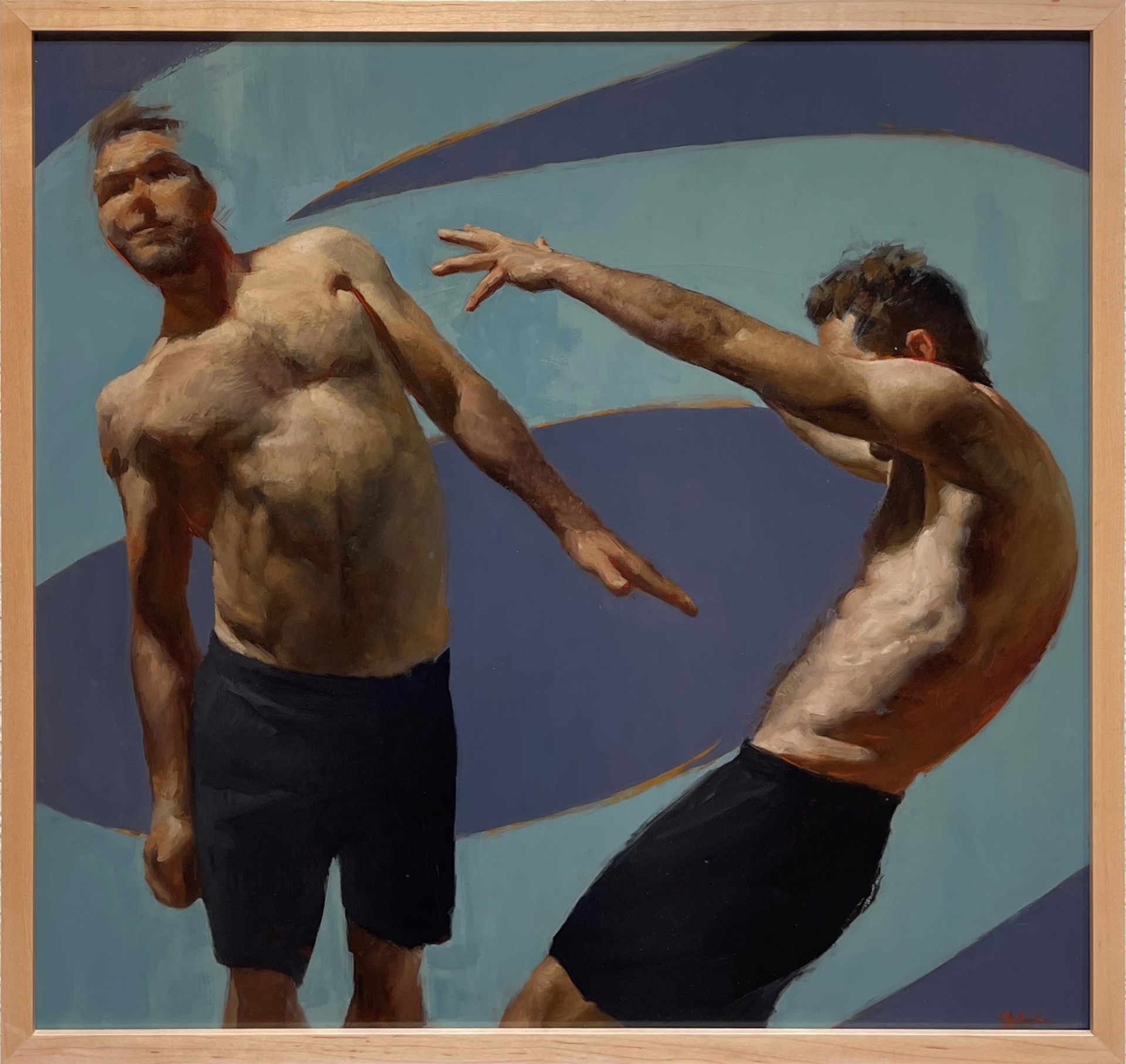 A painting of two men standing next to each other.